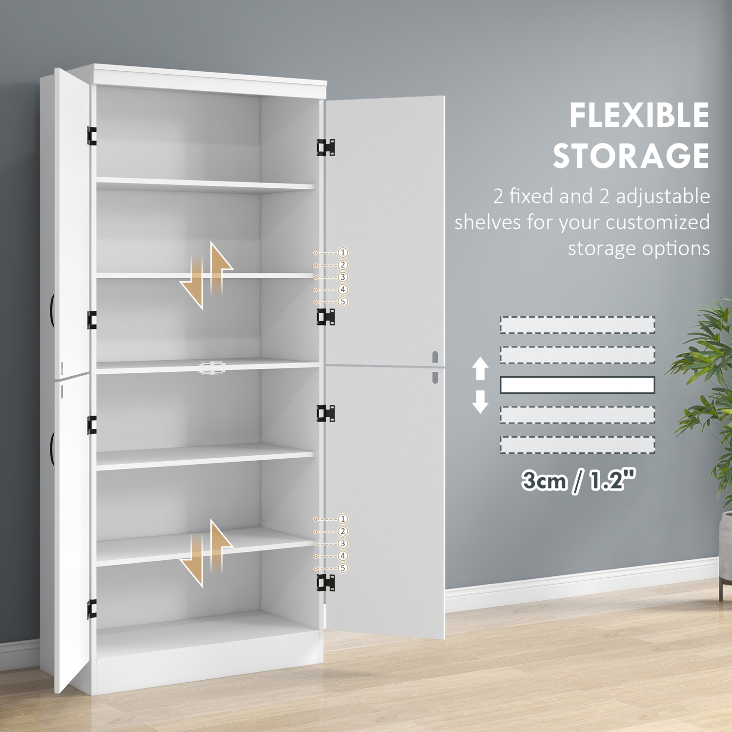 HOMCOM 70" Tall Kitchen Pantry Cabinet, Freestanding Storage Cabinet with 4 Doors, 6-tier Pantry for Living Room, White