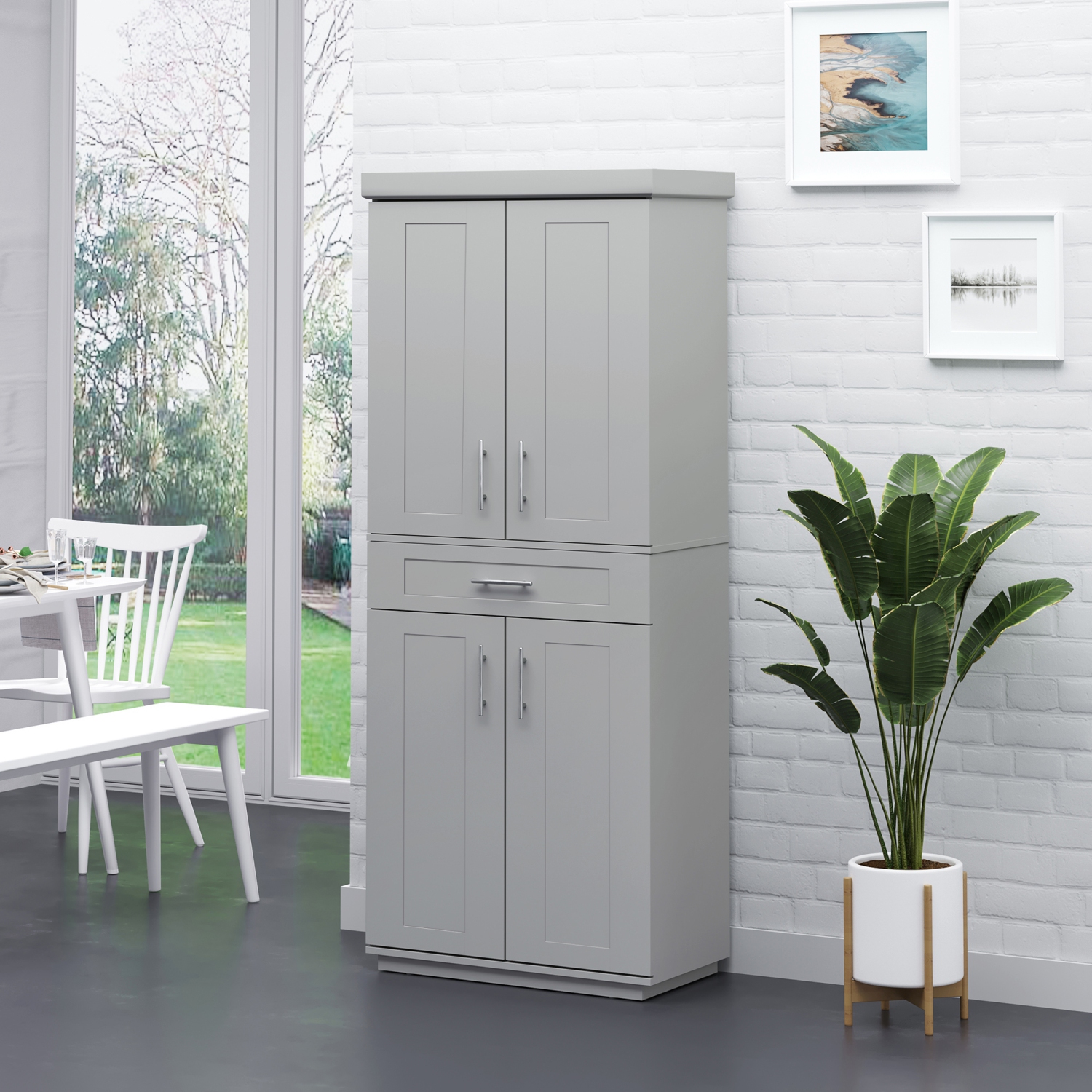 HOMCOM – Armoire garde-manger de 72 po, armoire de cuisine autonome avec 4 portes, tiroir et 3 tablettes réglables, gris