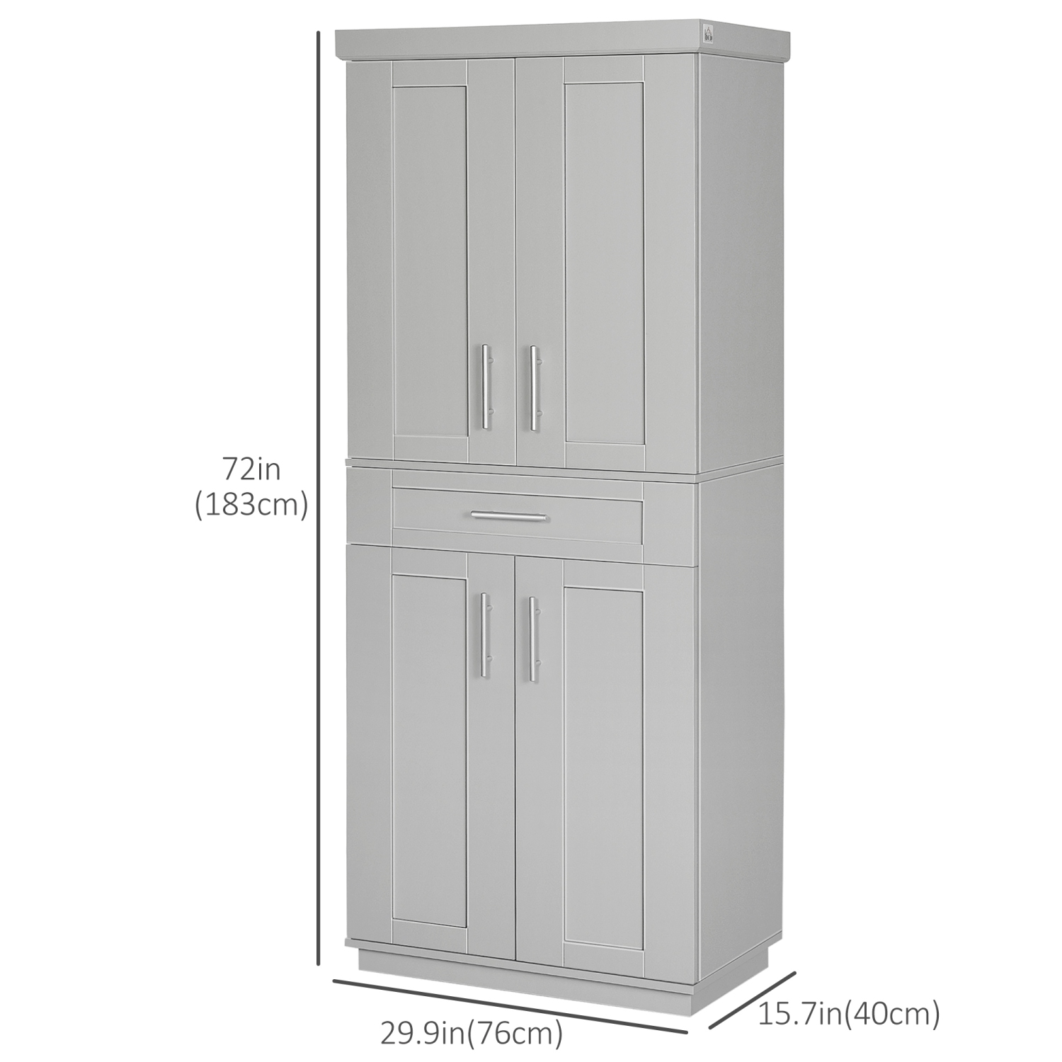 HOMCOM – Armoire garde-manger de 72 po, armoire de cuisine autonome avec 4 portes, tiroir et 3 tablettes réglables, gris