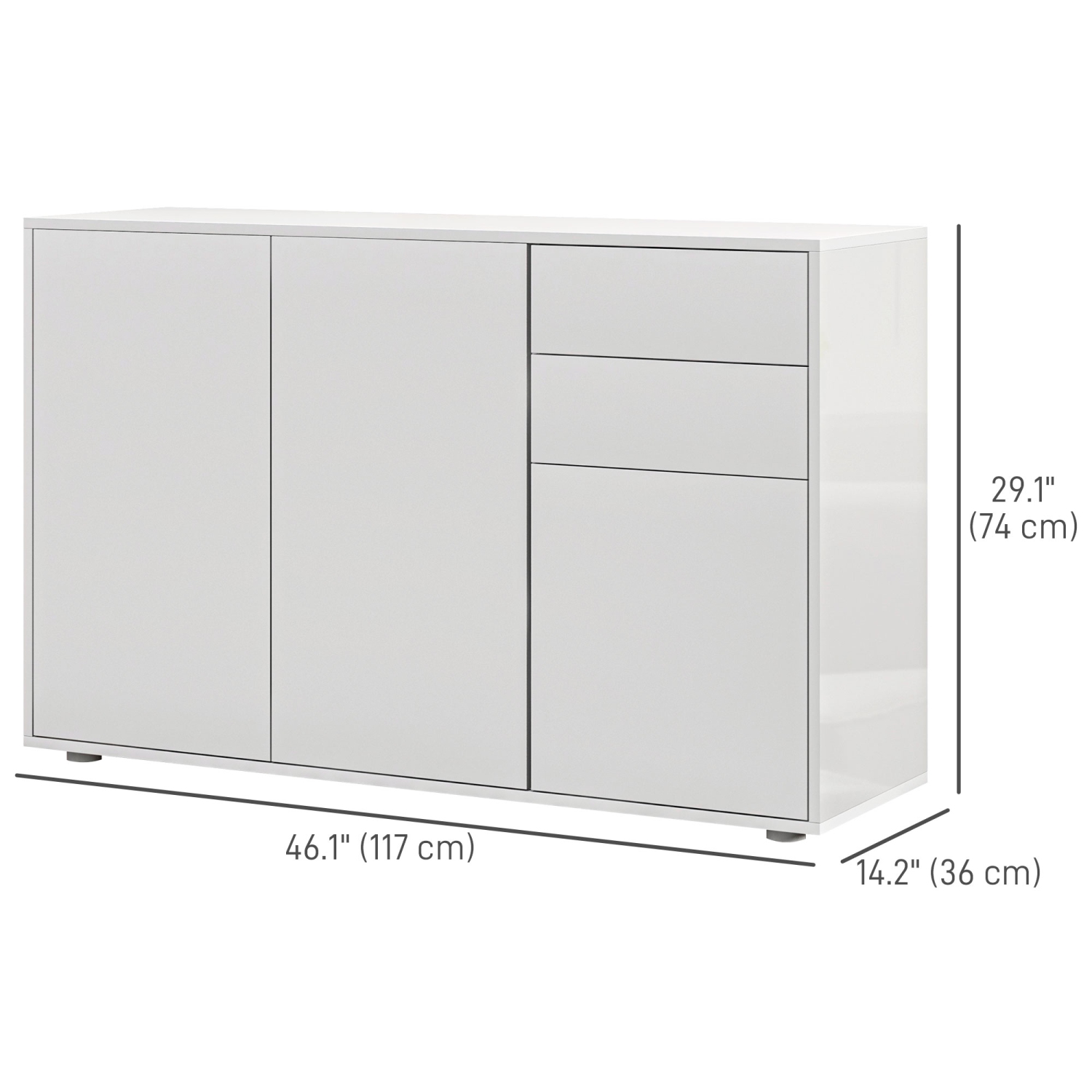 HOMCOM – buffet très lustré avec 2 tiroirs, 3 portes et tablette réglable, armoire de rangement de cuisine avec design Push Open, blanc