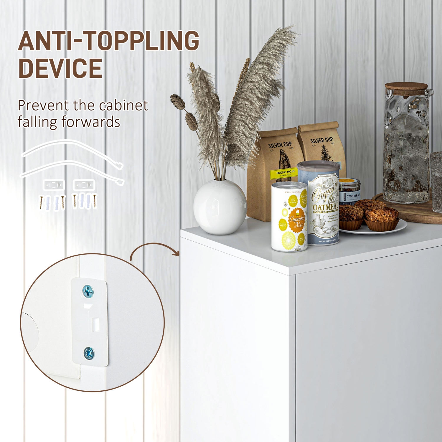 HOMCOM – buffet très lustré avec 2 tiroirs, 3 portes et tablette réglable, armoire de rangement de cuisine avec design Push Open, blanc