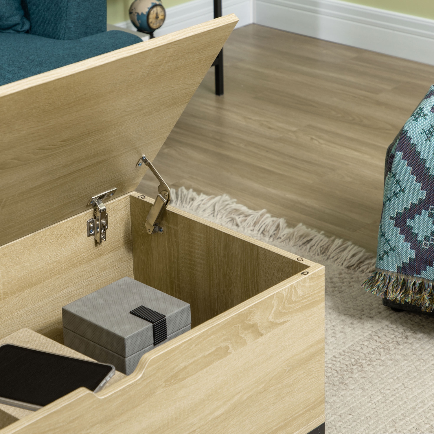 HOMCOM Storage Bench, Lift Top Storage Chest, Shoe Bench with Safety Hinges and Steel Legs, Storage Trunk for Bedroom, Entryway, 35.4x17.7x17.7