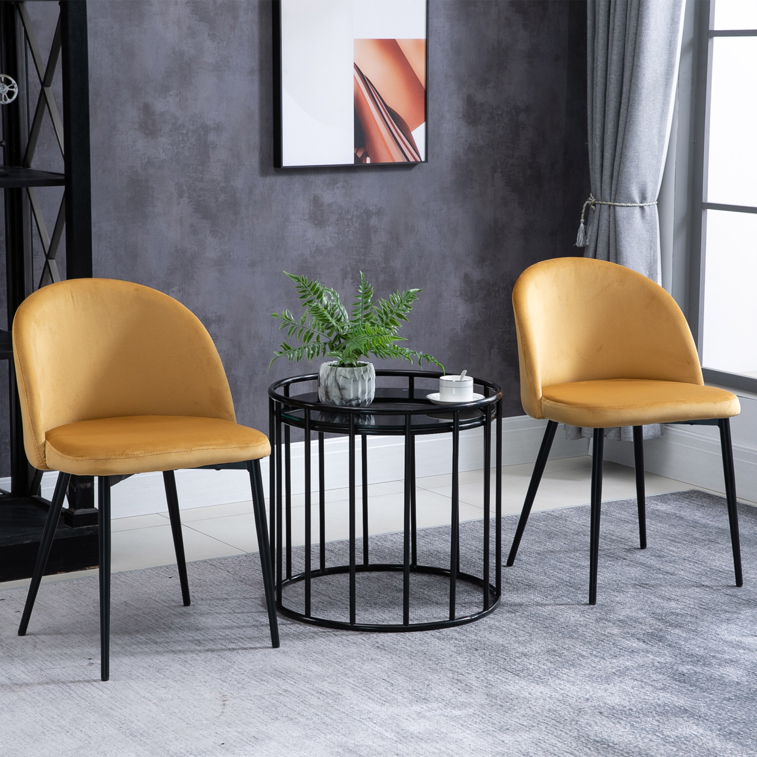 HOMCOM – Ensemble de 2 chaises de salle à manger modernes, chaises de cuisine rembourrées en velours à dossier mi-hauteur, chaise d’appoint pour