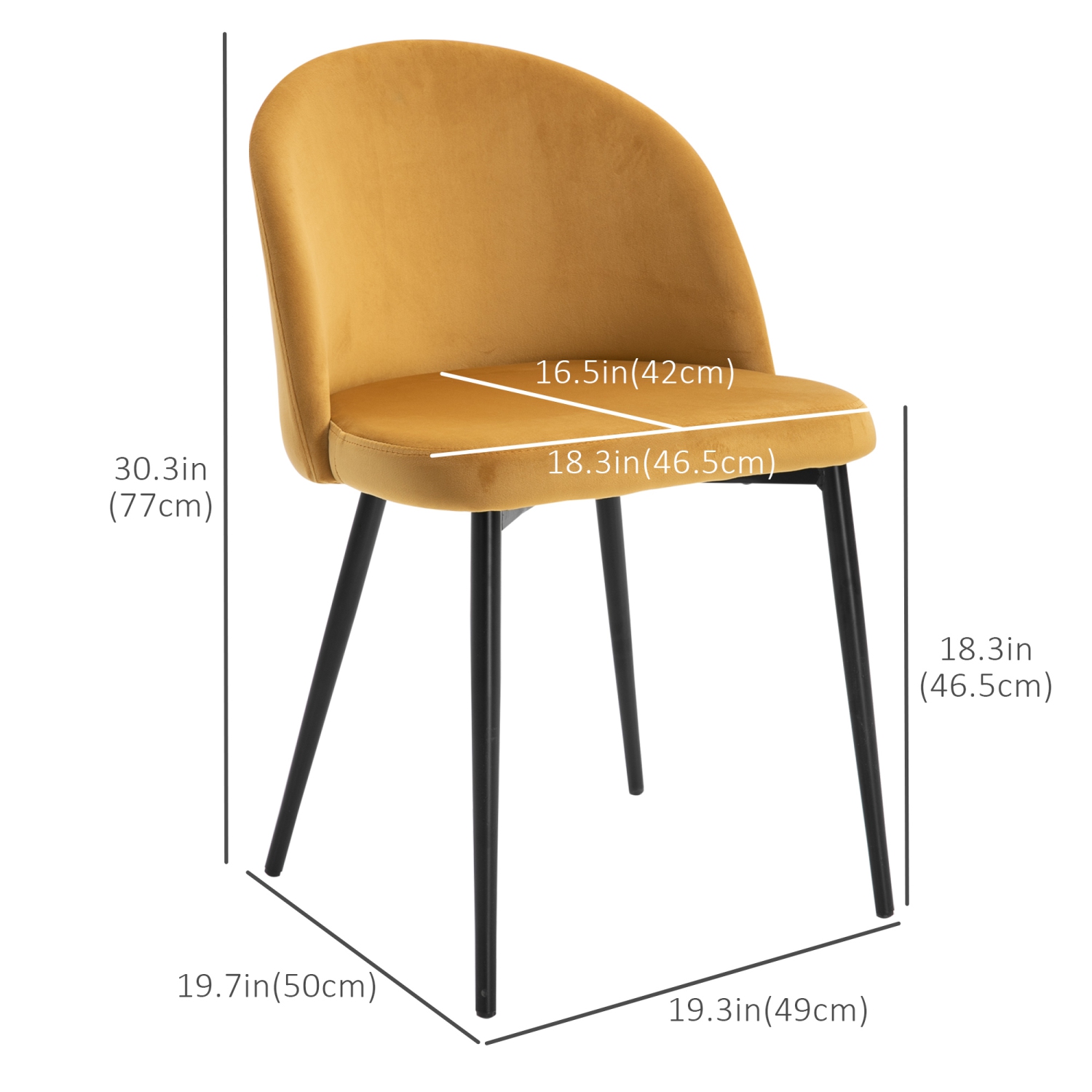 HOMCOM – Ensemble de 2 chaises de salle à manger modernes, chaises de cuisine rembourrées en velours à dossier mi-hauteur, chaise d’appoint pour
