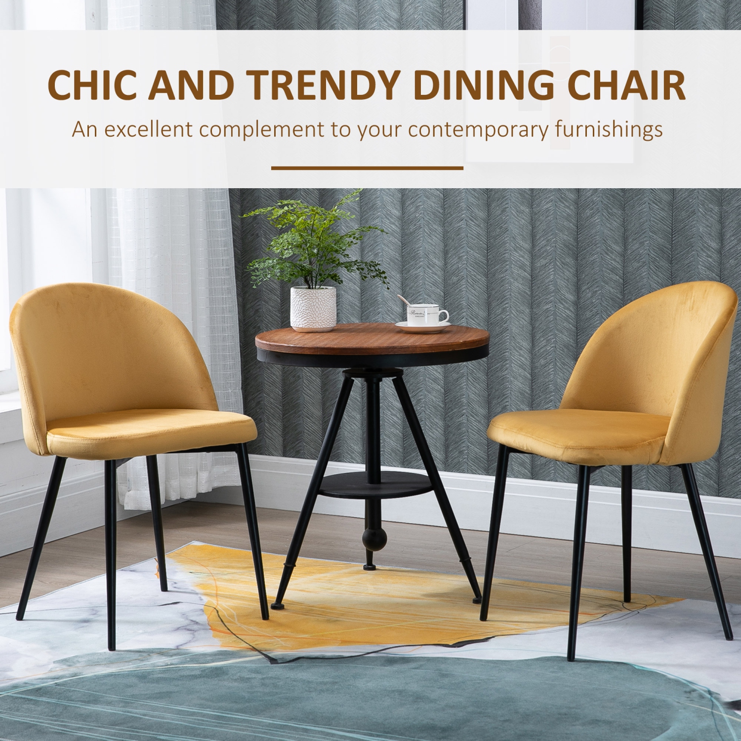 HOMCOM – Ensemble de 2 chaises de salle à manger modernes, chaises de cuisine rembourrées en velours à dossier mi-hauteur, chaise d’appoint pour