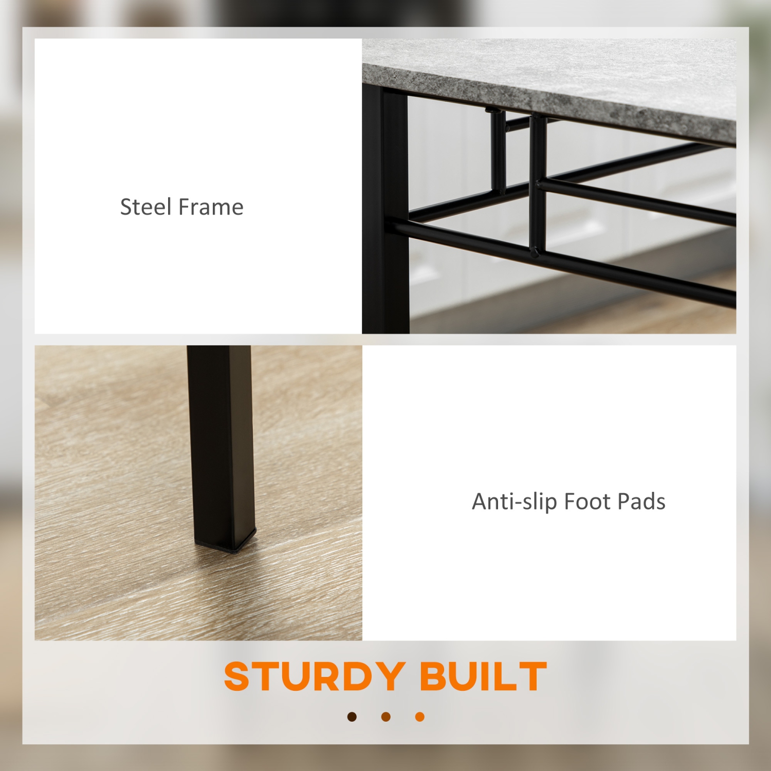 HOMCOM 5 Pieces Dining Table Set, Modern Kitchen Table and Chairs Set for 4 People with Marble Effect Tabletop, Padded Chairs and Metal Frame, 42.1"