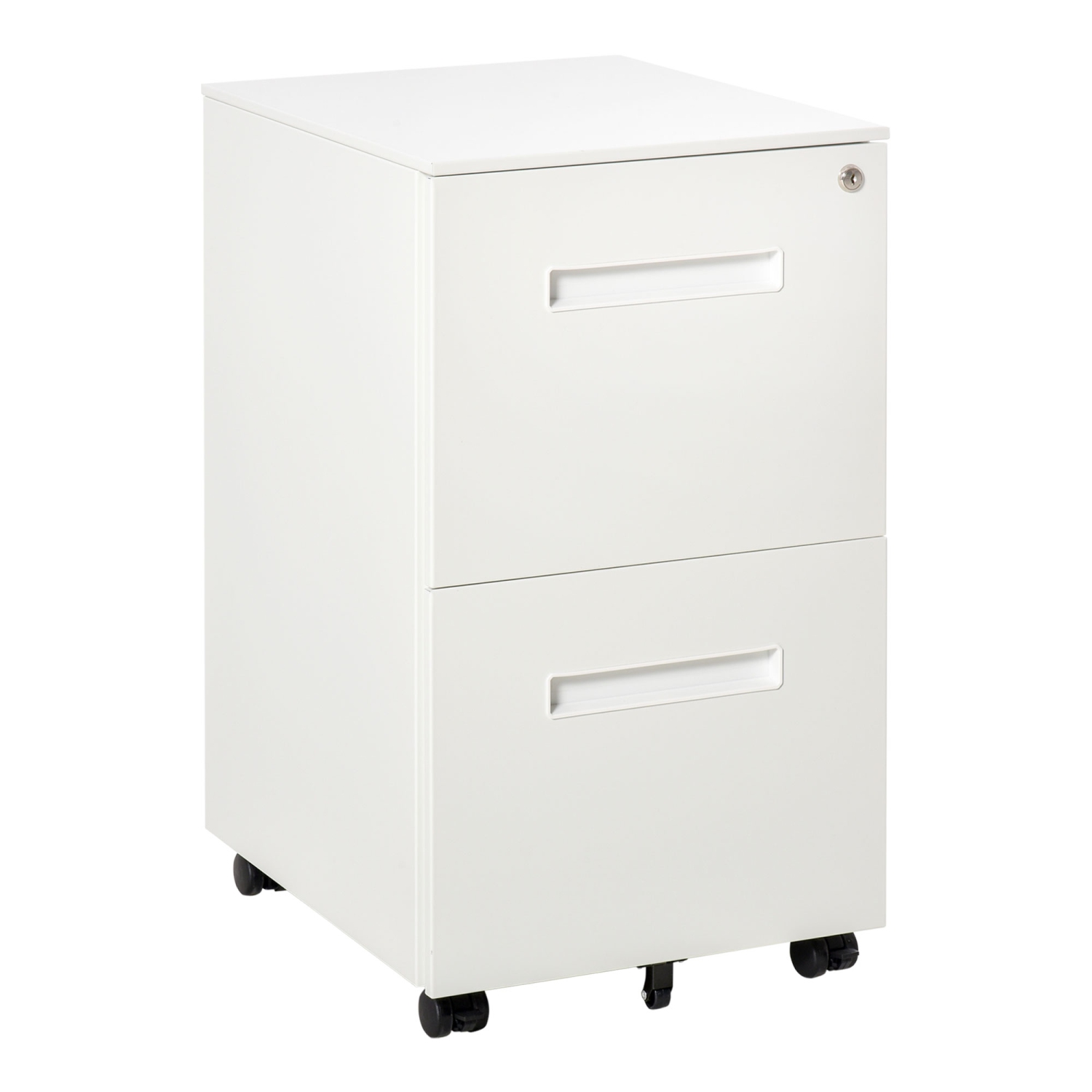 Vinsetto Vertical Filing Cabinet with 2 Drawers, Lock and Wheels, Under Desk Mobile File Cabinet for Legal, A4, Letter Size, Steel Frame for Home