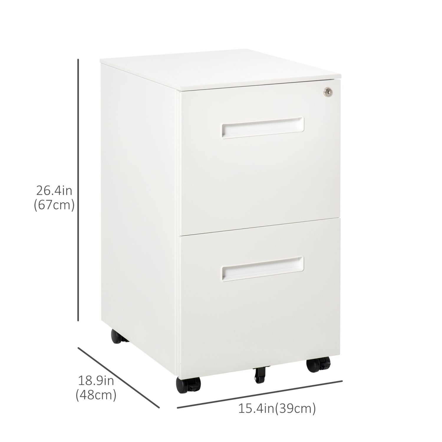 Vinsetto Vertical Filing Cabinet with 2 Drawers, Lock and Wheels, Under Desk Mobile File Cabinet for Legal, A4, Letter Size, Steel Frame for Home