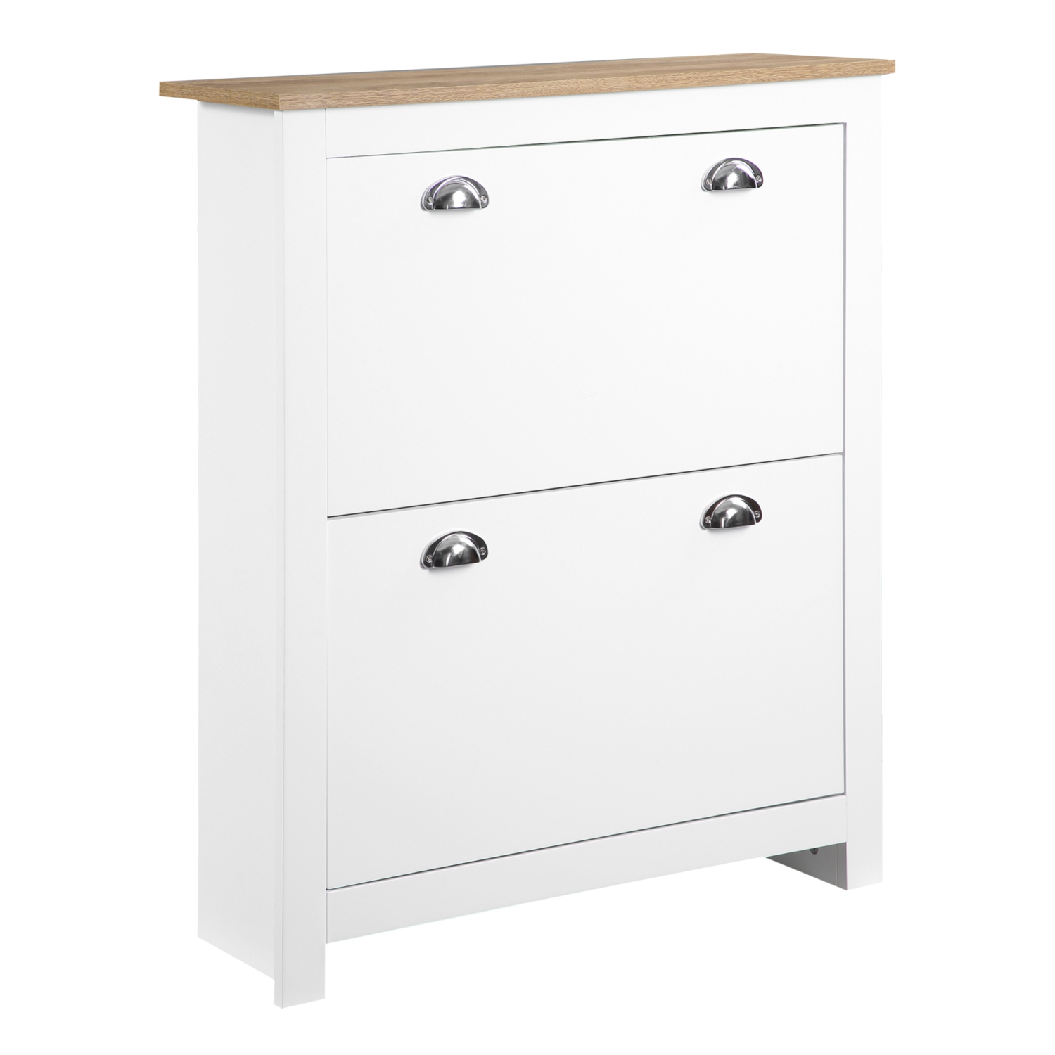 HOMCOM – Armoire à chaussures étroite avec 2 tiroirs rabattables, armoire de rangement mince pour chaussures avec tablettes réglables pour 6-12