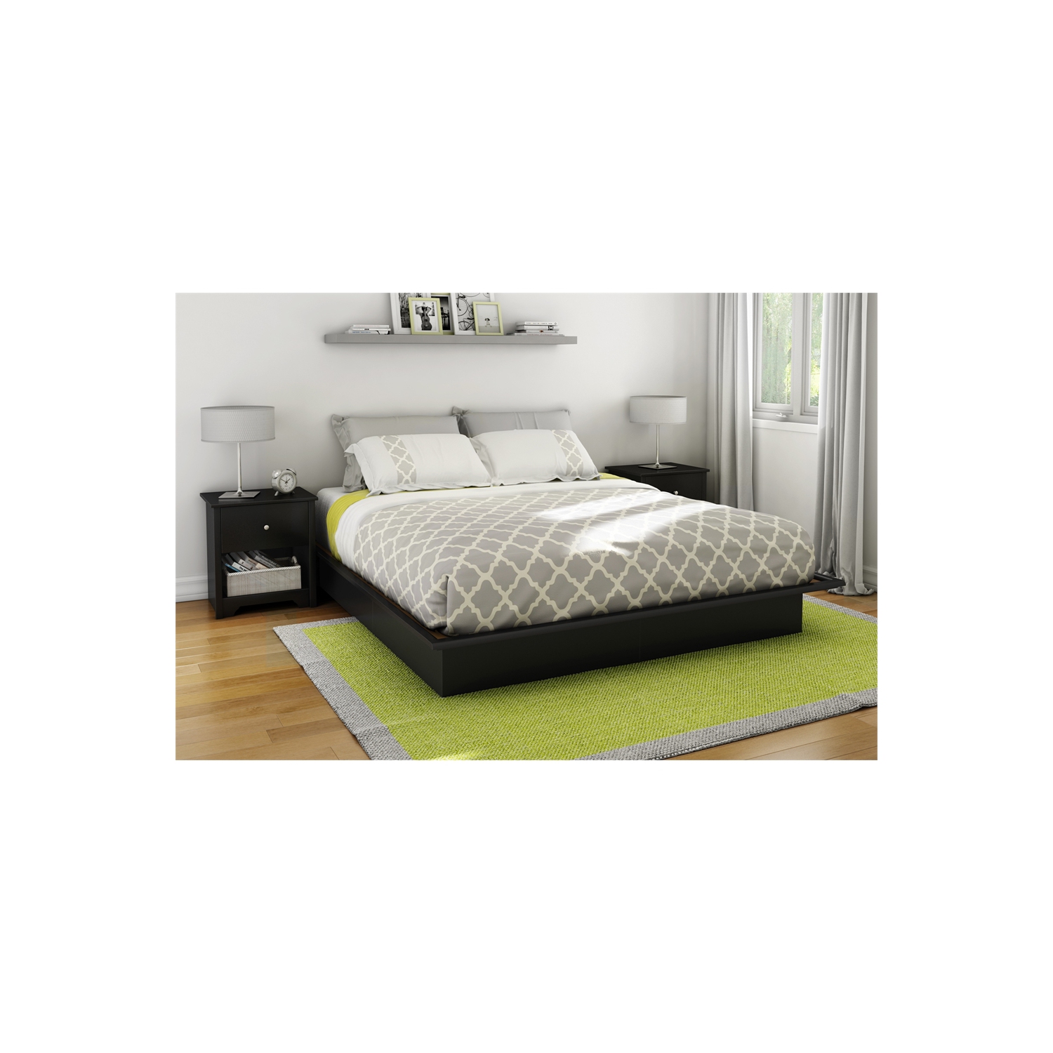 South Shore – très grand lit plateforme Step One avec moulures, noir pur