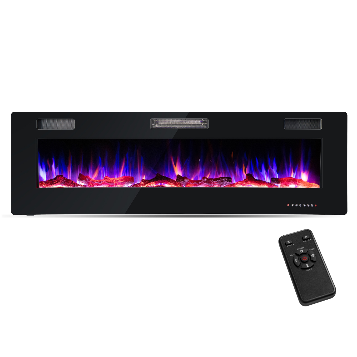 Costway 60 Inches Ultra-thin Electric Fireplace Recessed & Wall Mounted with Log Crystals