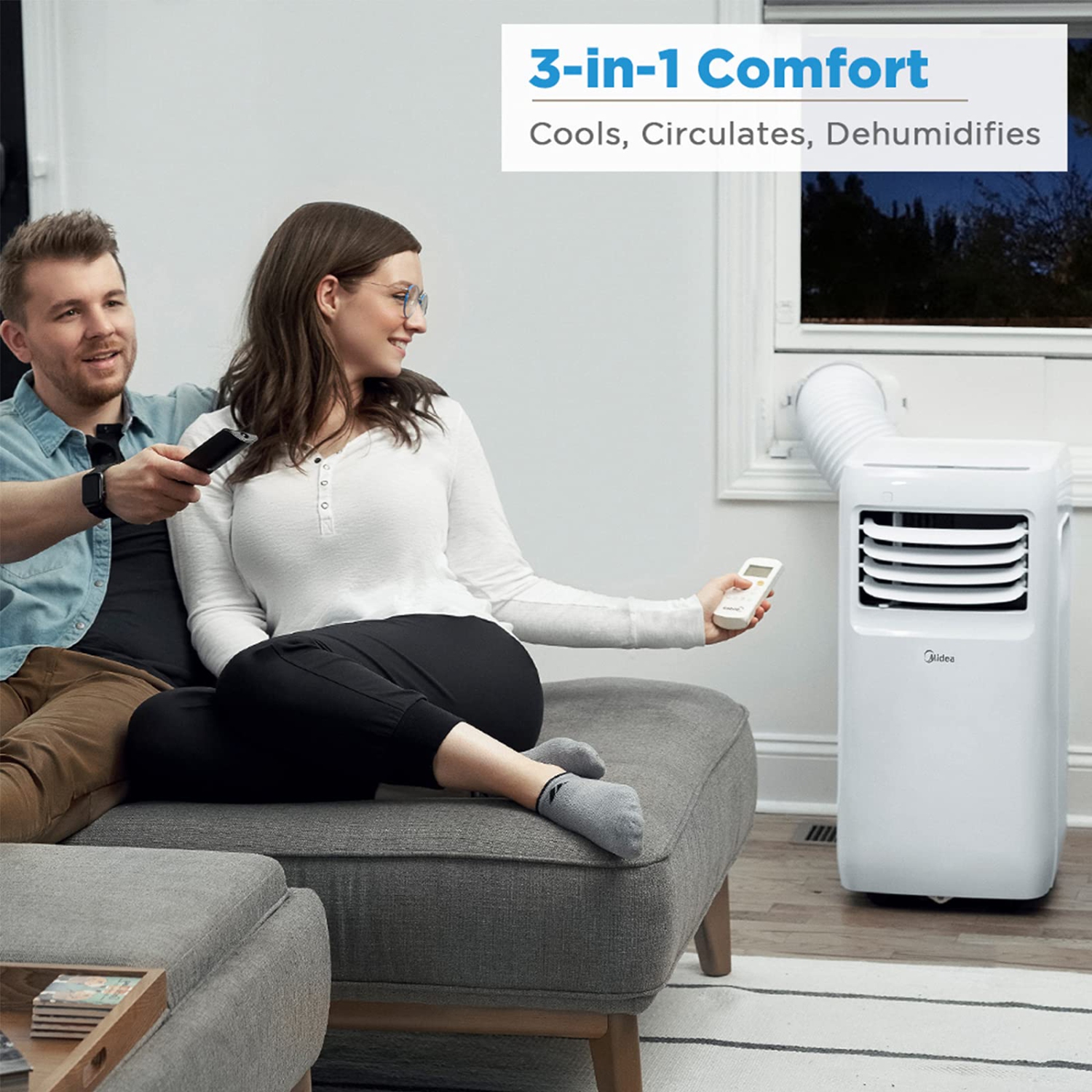 Midea 8,000 BTU ASHRAE Portable Air Conditioner, Cools up to 175 Sq. Ft., Works as Dehumidifier & Fan, Remote Control & Window Kit Included