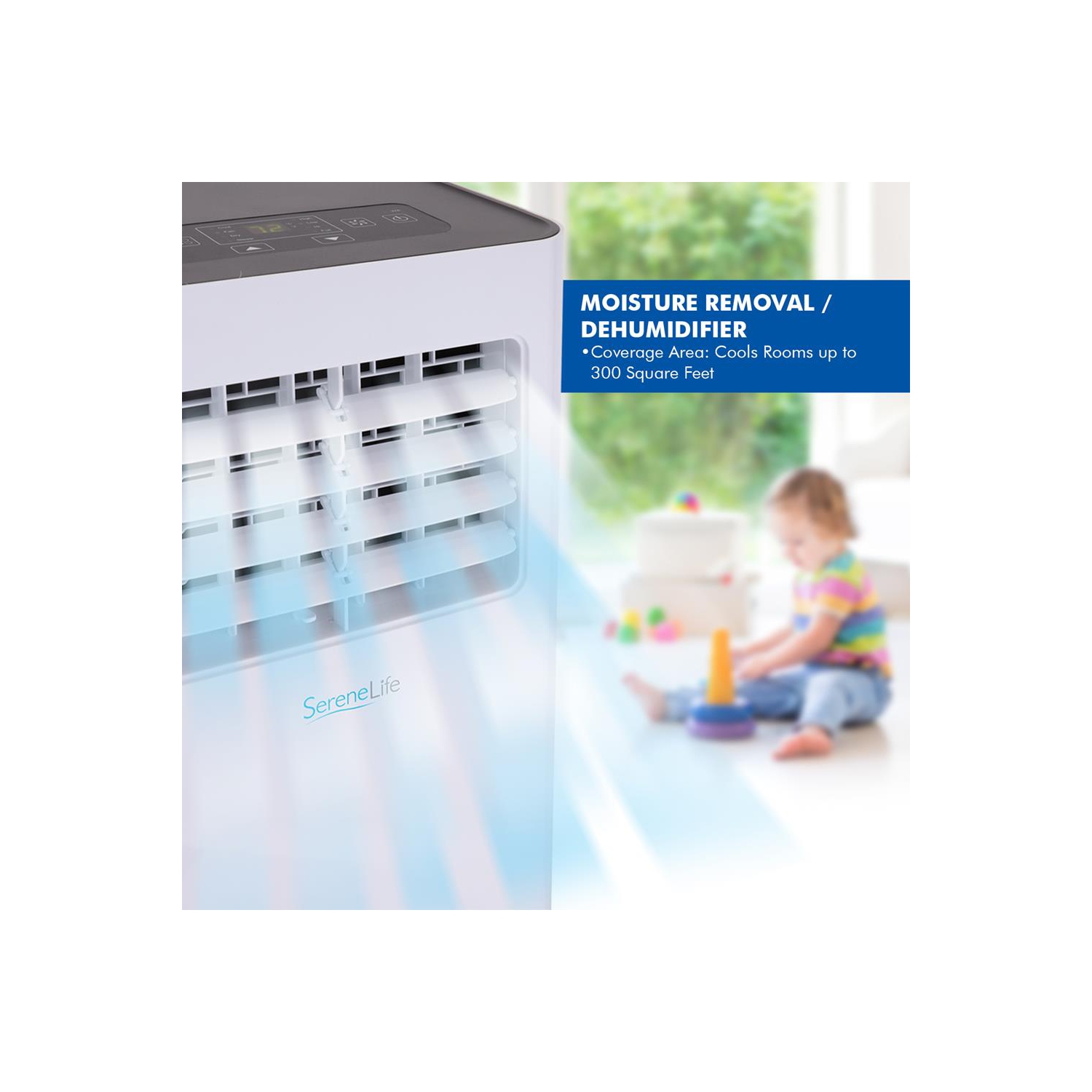 SereneLife SLPAC805W Portable Air Conditioner - Compact Home A/C Cooling Unit with Built-in Dehumidifier & Fan Modes, Includes Window Mount Kit, White