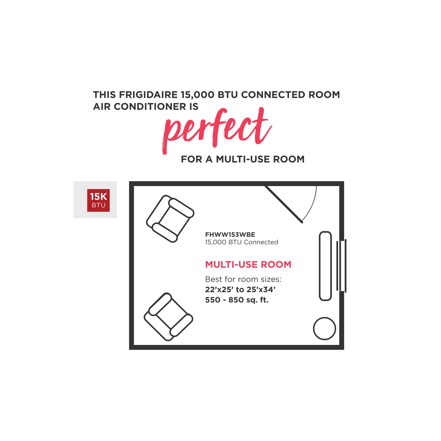 Frigidaire FHWW153WBE Smart Window Air Conditioner with Wi-Fi Control, White