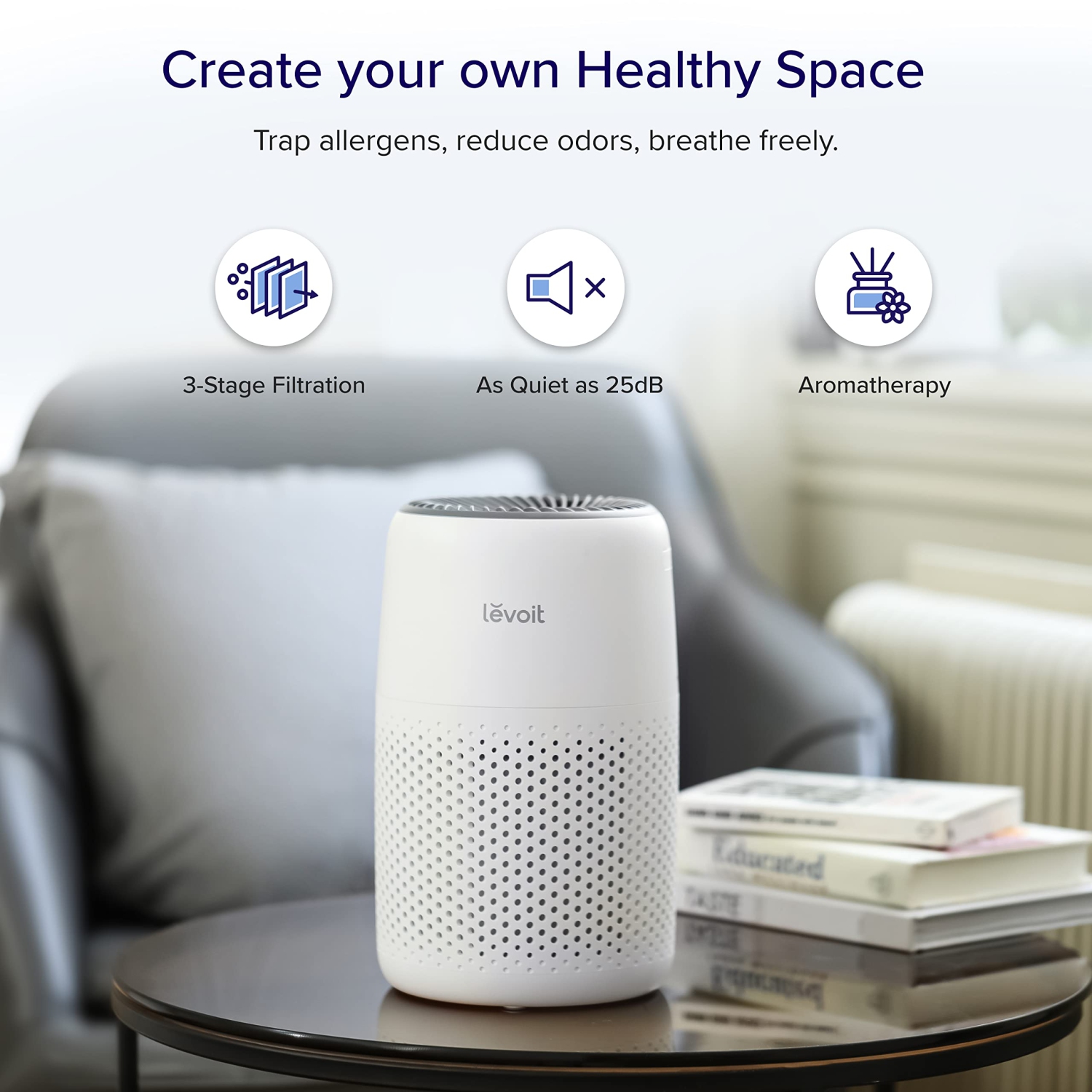 LEVOIT Air Purifiers for Bedroom Home, HEPA Filter Cleaner with Fragrance Sponge for Better Sleep, Filters Smoke, Allergies, Pet Dander, Odor, Dust,