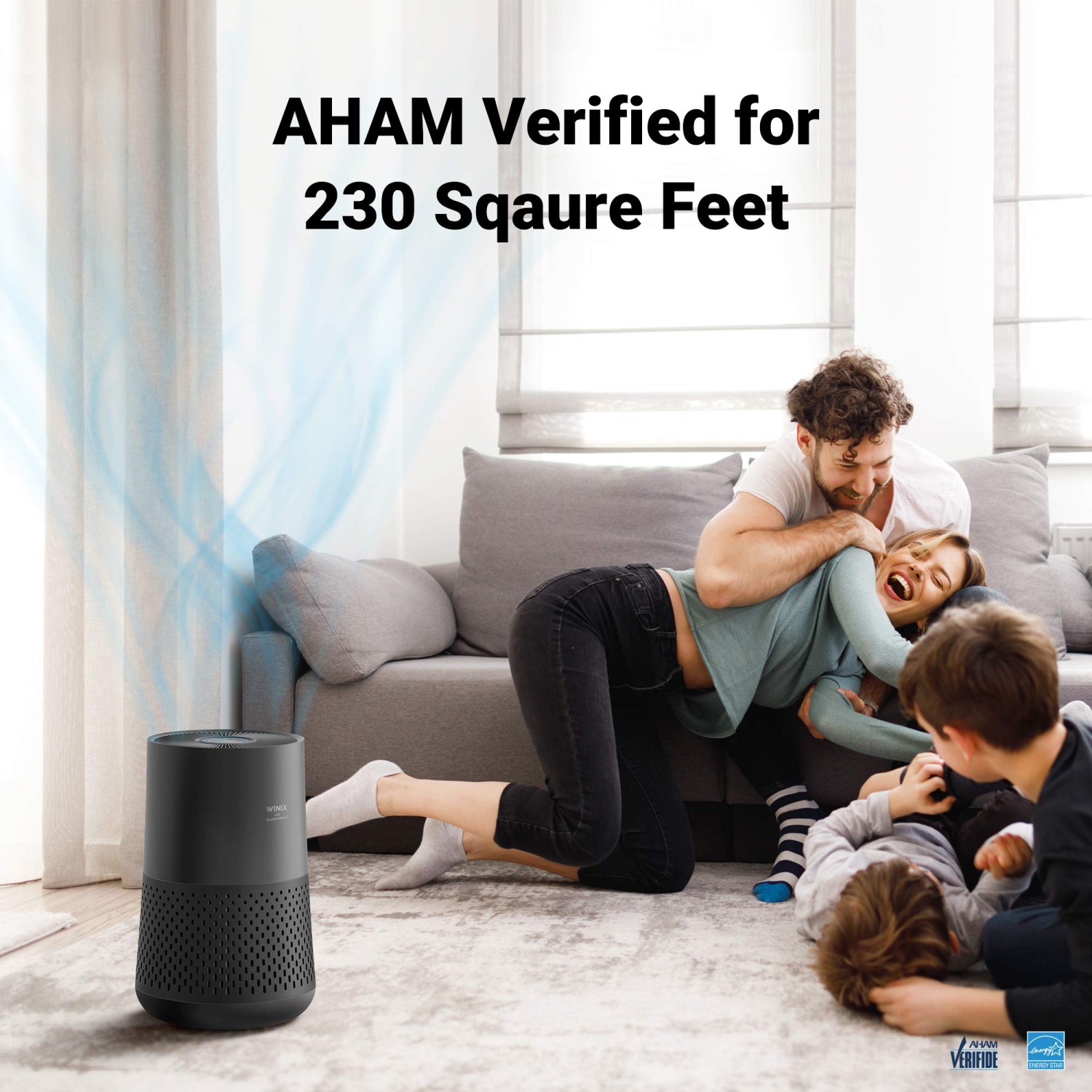 Winix A230 Tower H13 True HEPA 4-Stage Air Purifier, Perfect for Home office, Home classroom, Bedroom and Nursery, Charcoal Grey