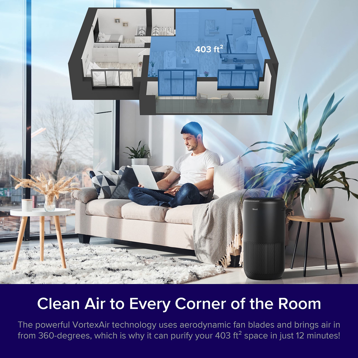 LEVOIT Air Purifiers for Home Large Room, Smart WiFi and PM2.5 Monitor H13 True HEPA Filter Removes Up to 99.97% of Particles, Pet Allergies, Smoke,