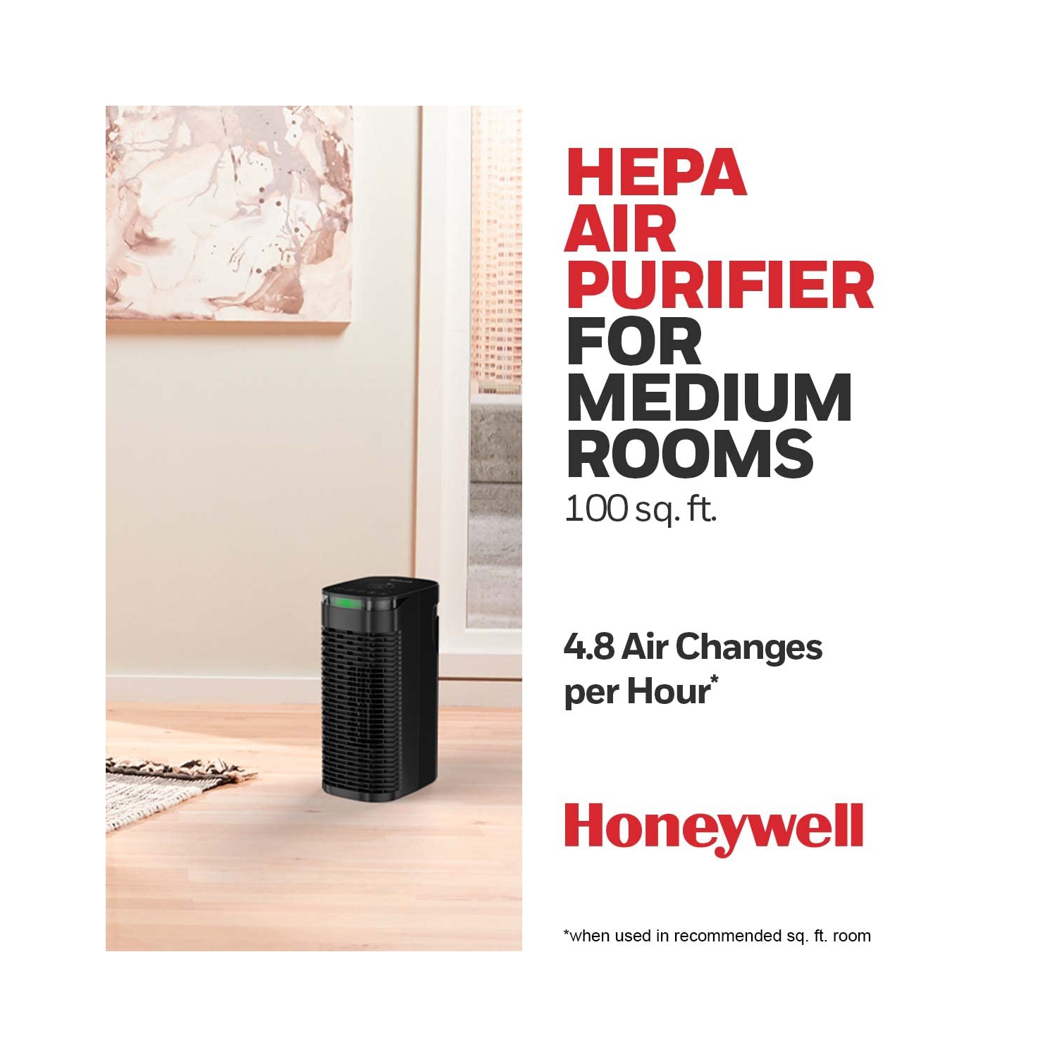 Honeywell InSight HEPA Air Purifier with Air Quality Indicator and Auto Mode, Allergen Reducer for Medium Rooms, Black - Wildfire/Smoke, Pollen, Pet
