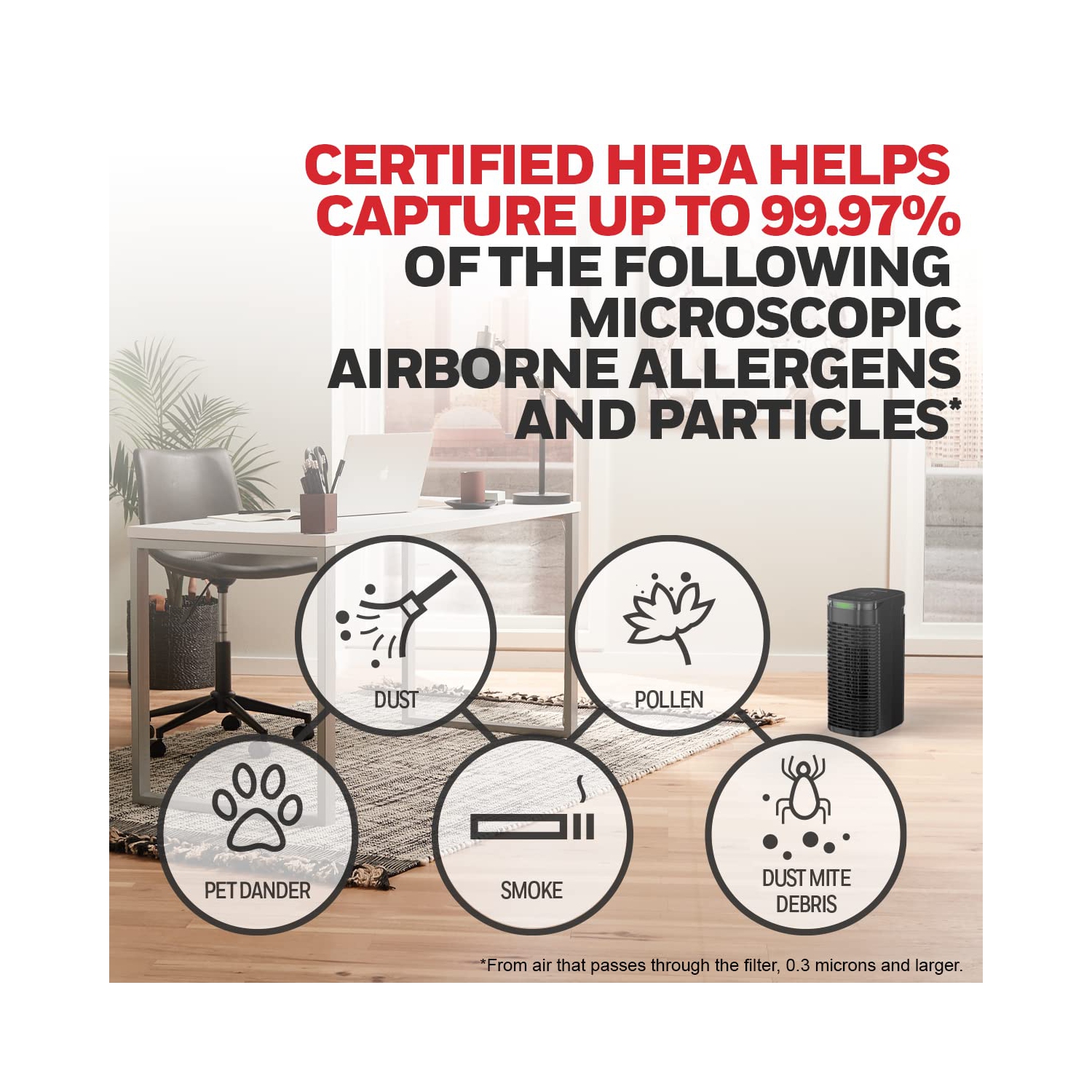 Honeywell InSight HEPA Air Purifier with Air Quality Indicator and Auto Mode, Allergen Reducer for Medium Rooms, Black - Wildfire/Smoke, Pollen, Pet