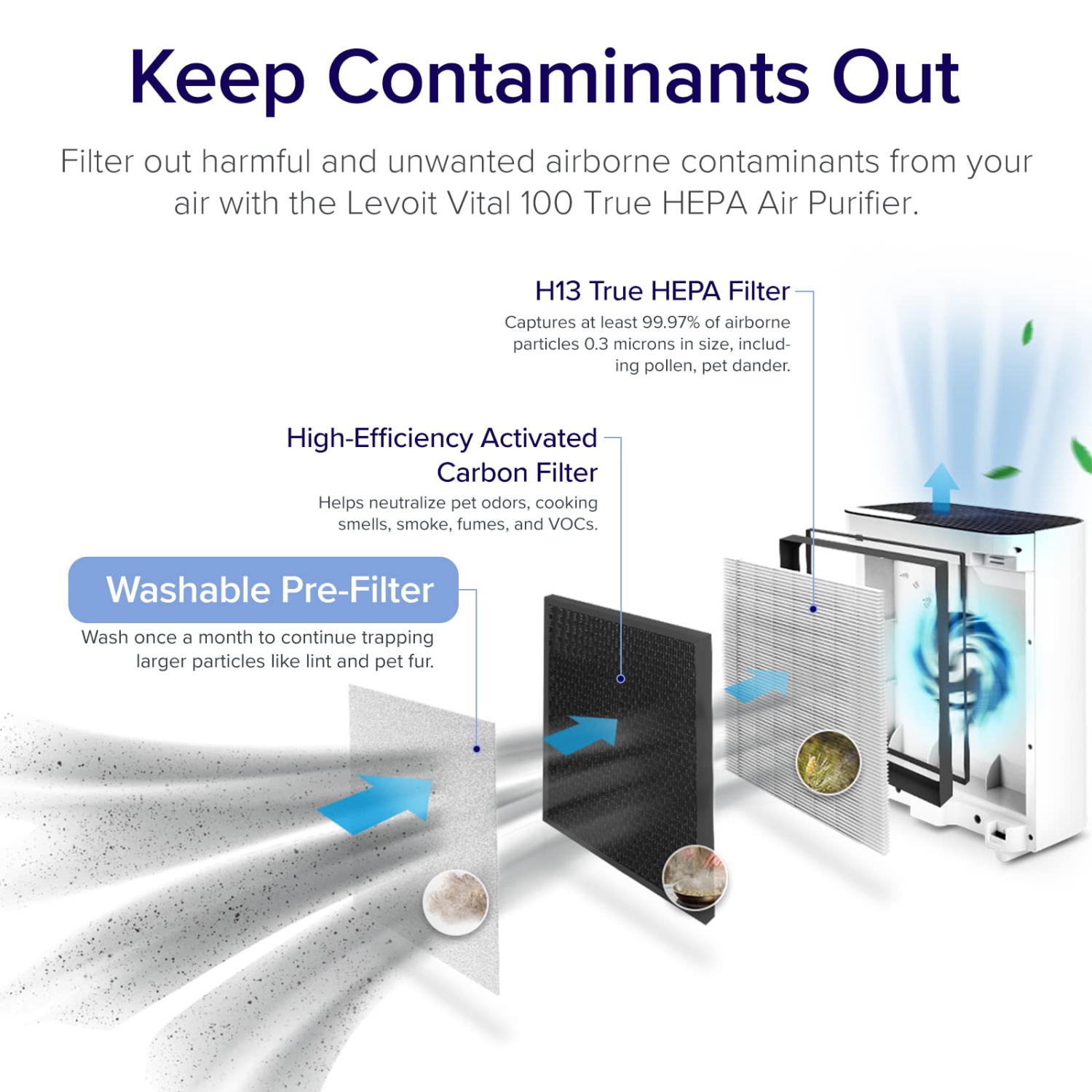 LEVOIT Air Purifier for Home with H13 True HEPA Filter, Cleaner for Allergies and Pets, Smokers, Mold, Pollen, Dust, Quiet Odor Eliminators for