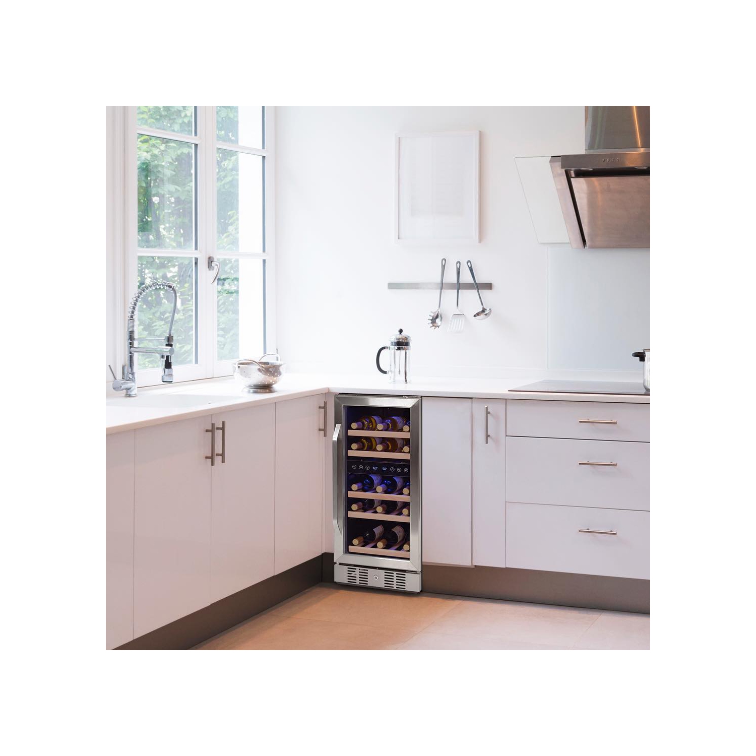 Newair 15" Built-in Wine Fridge, 29 Bottle Dual Zone Wine Cooler, Quiet Compressor with Beech Wood Shelves - Stainless Steel