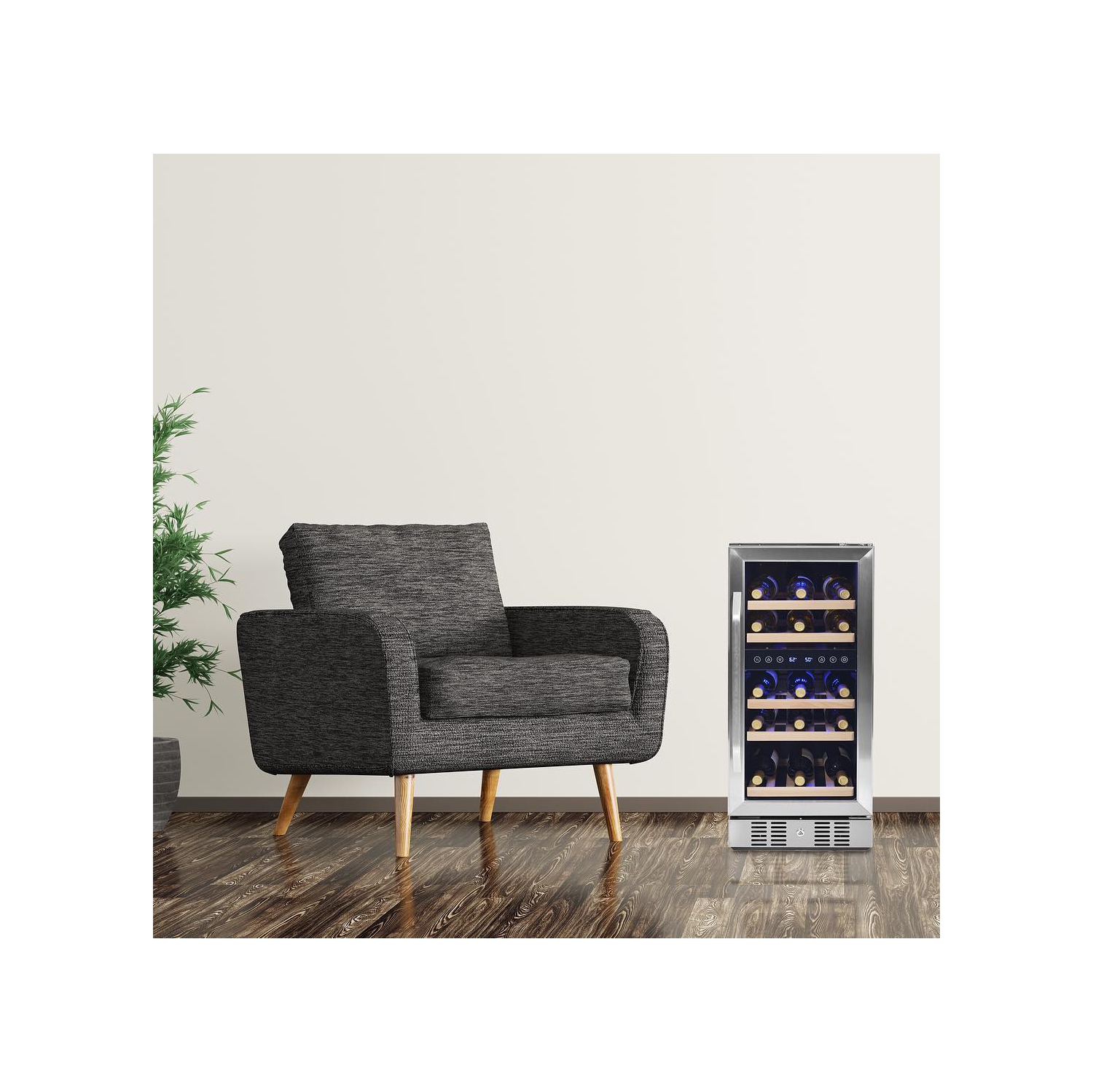 Newair 15" Built-in Wine Fridge, 29 Bottle Dual Zone Wine Cooler, Quiet Compressor with Beech Wood Shelves - Stainless Steel