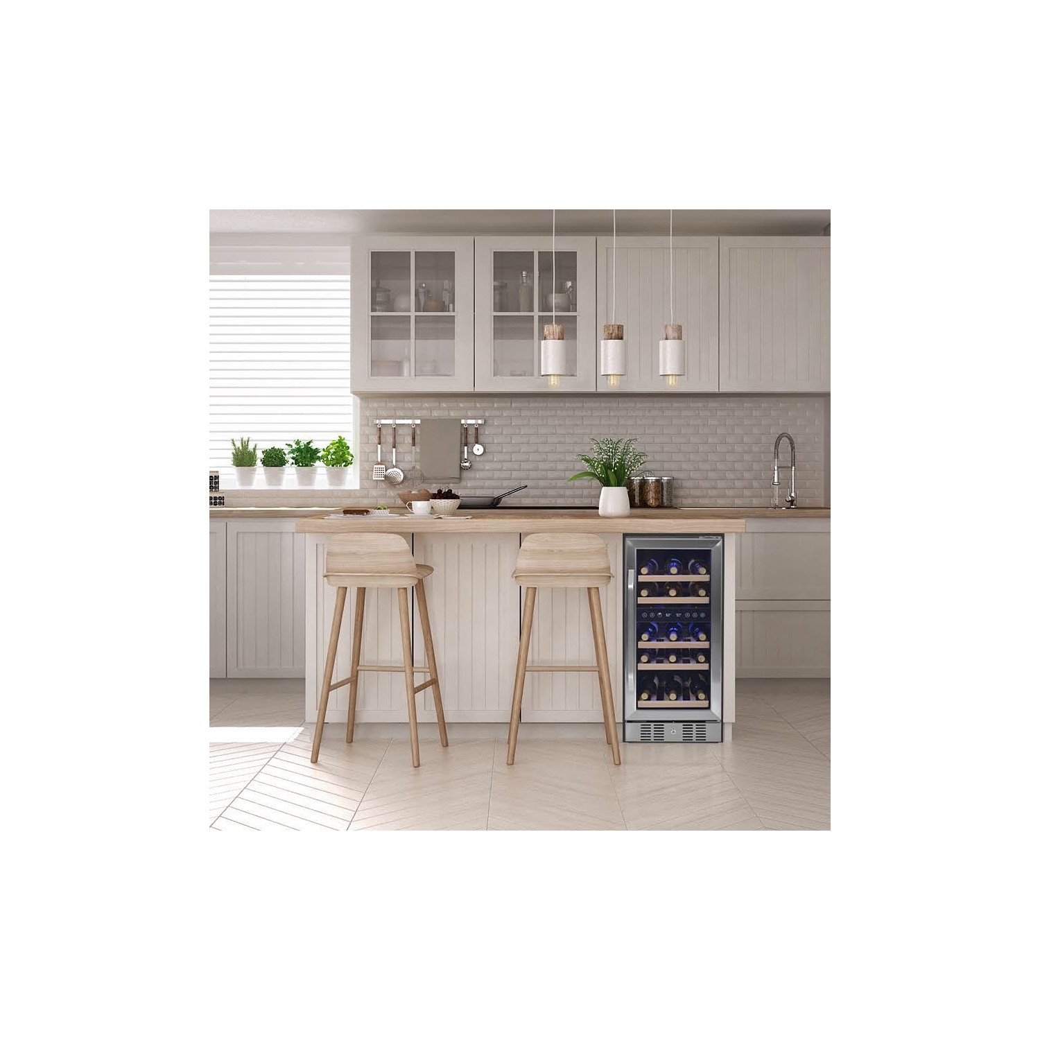 Newair 15" Built-in Wine Fridge, 29 Bottle Dual Zone Wine Cooler, Quiet Compressor with Beech Wood Shelves - Stainless Steel