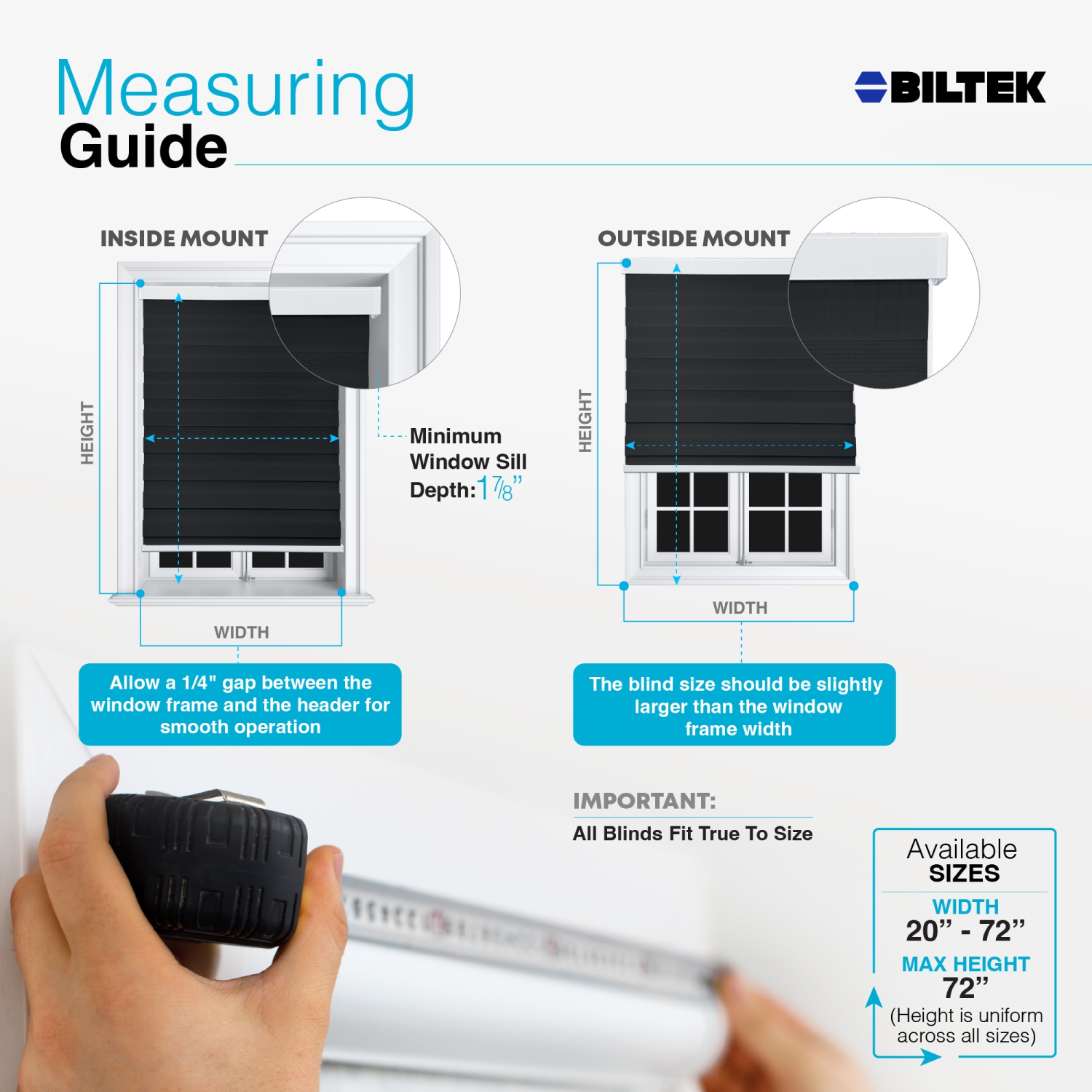 Biltek Zebra Cordless Window Blinds, Dual Layered Light Filtering Roller Shades, Easy Install Blinds, Indoor Home Decor, Pull-Down Shades for