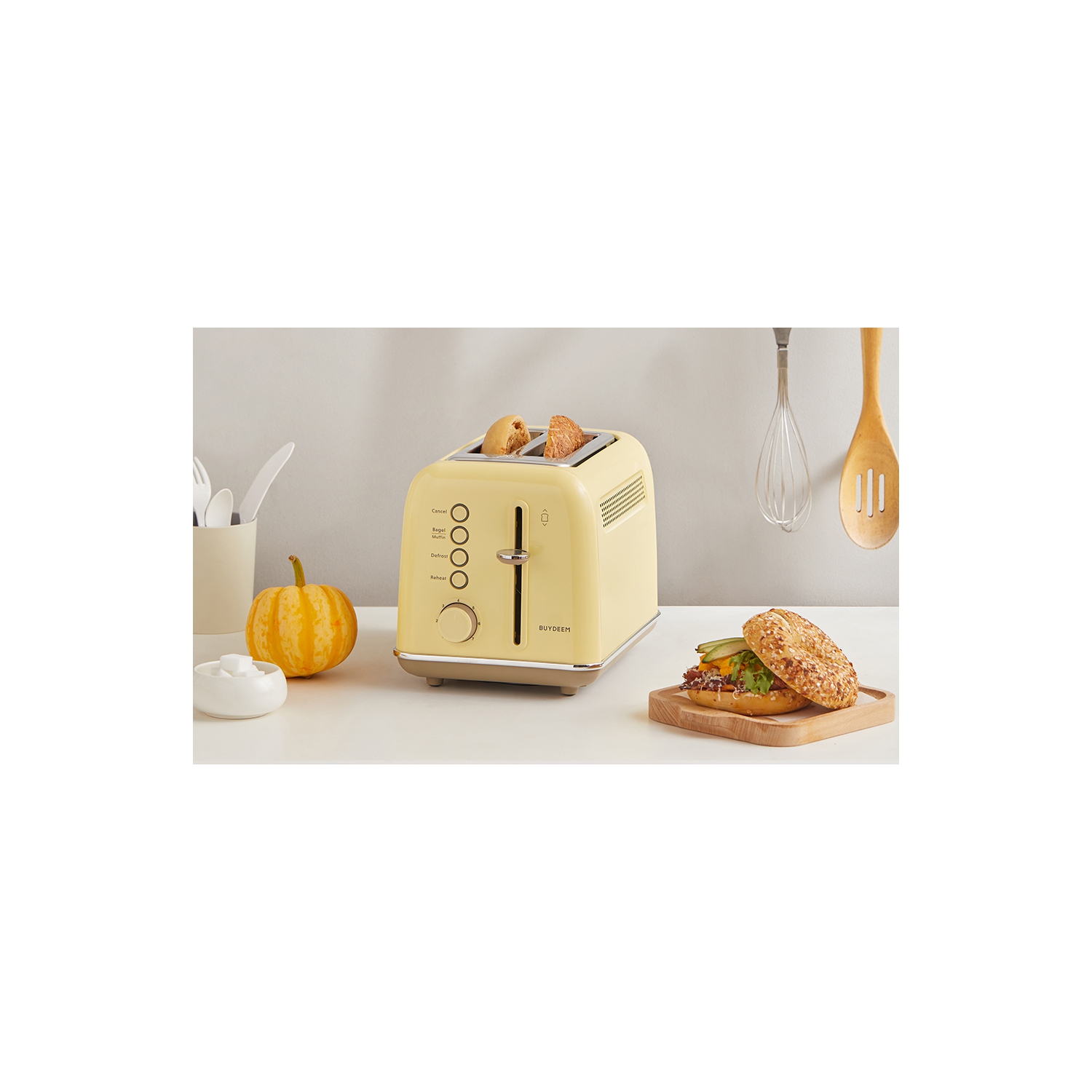 BUYDEEM DT620 2 Slice Toaster, Extra Wide Slots, Retro Stainless Steel with High Lift Lever, Bagel and Muffin Function, Removal Crumb Tray, 7-Shade