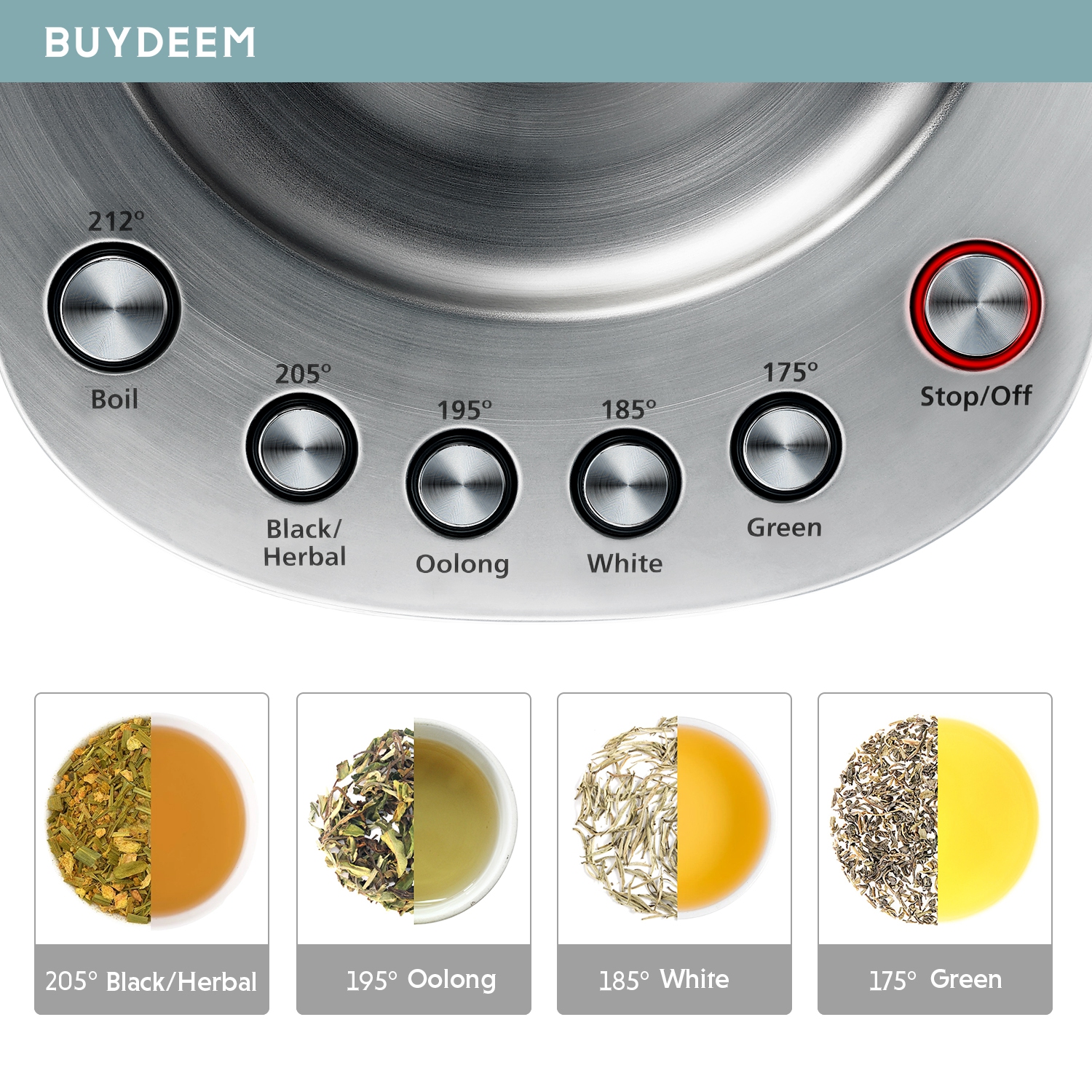 BUYDEEM K2423 Tea Maker, Durable 316 Stainless Steel & German Schott Glass Electric Kettle, Removable Infuser, Auto Keep Warm, BPA Free, 1.2L