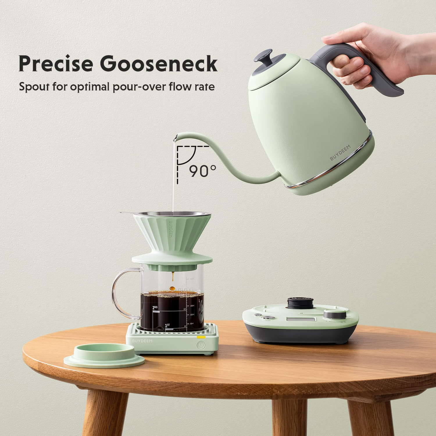 BUYDEEM K821 Electric Gooseneck Kettle with Variable Temperature Control, Pour Over Coffee Tea Kettle, Durable 18/8 Stainless Steel, Auto Keep Warm &