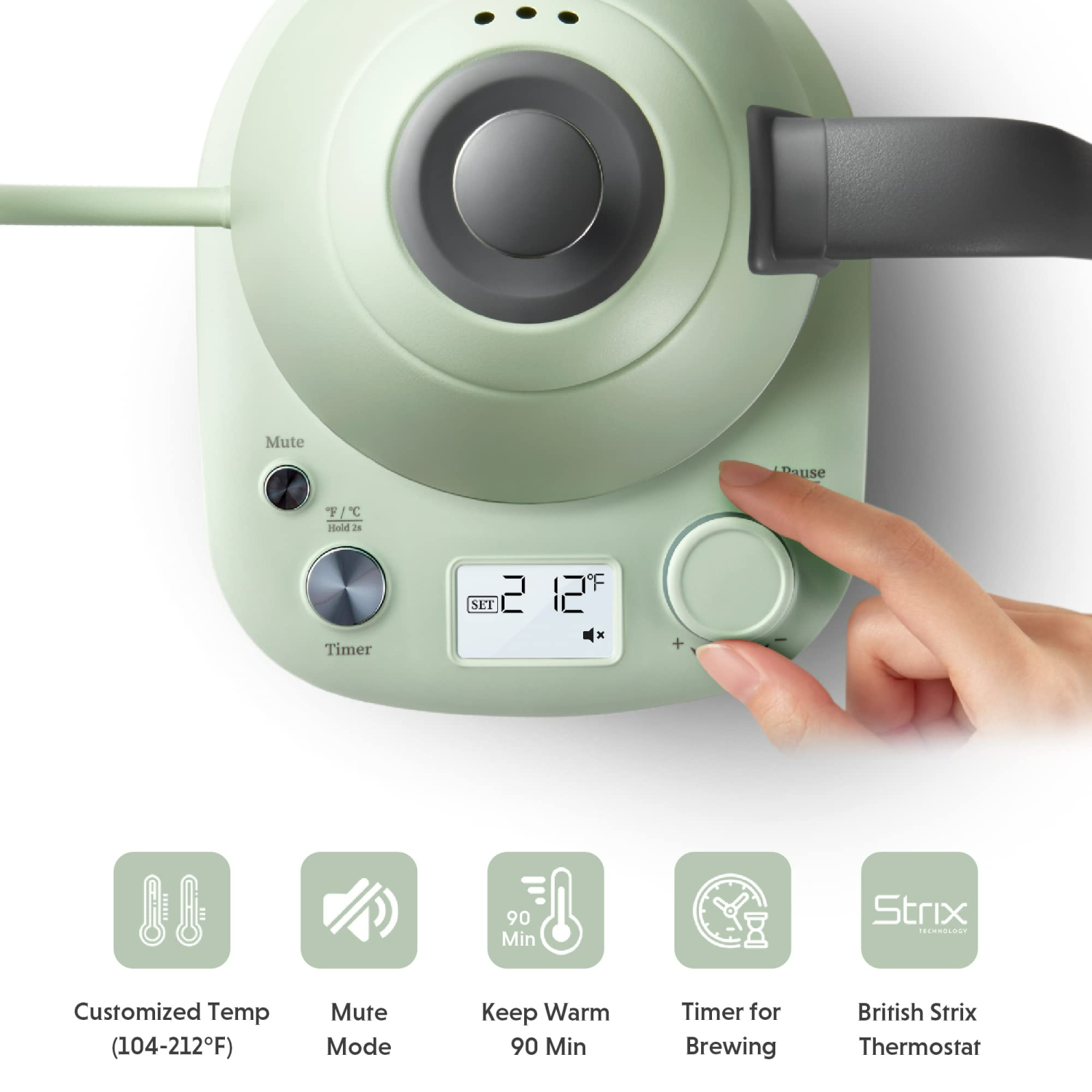 BUYDEEM K821 Electric Gooseneck Kettle with Variable Temperature Control, Pour Over Coffee Tea Kettle, Durable 18/8 Stainless Steel, Auto Keep Warm &