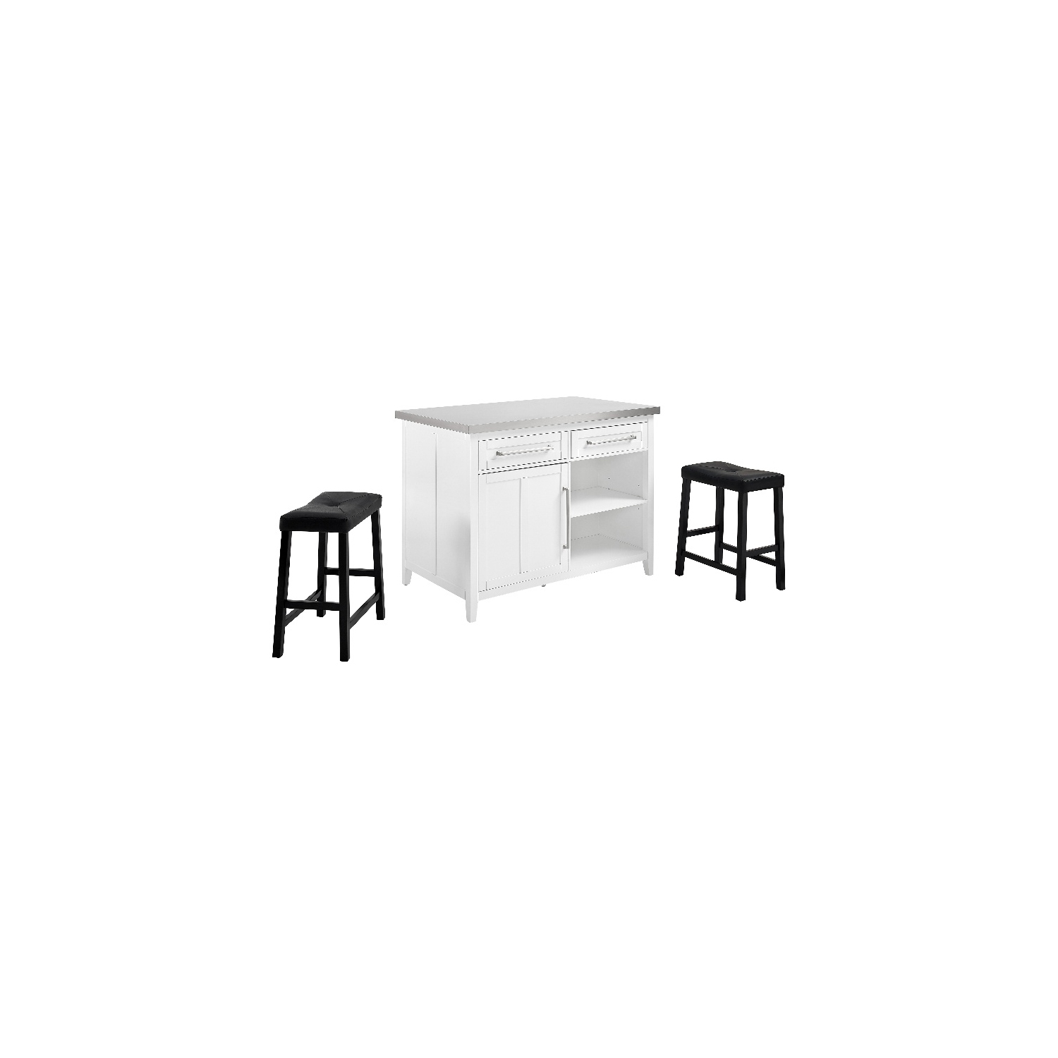 Crosley Furniture Silvia 3-Piece Wood Kitchen Island with Saddle Stools in White