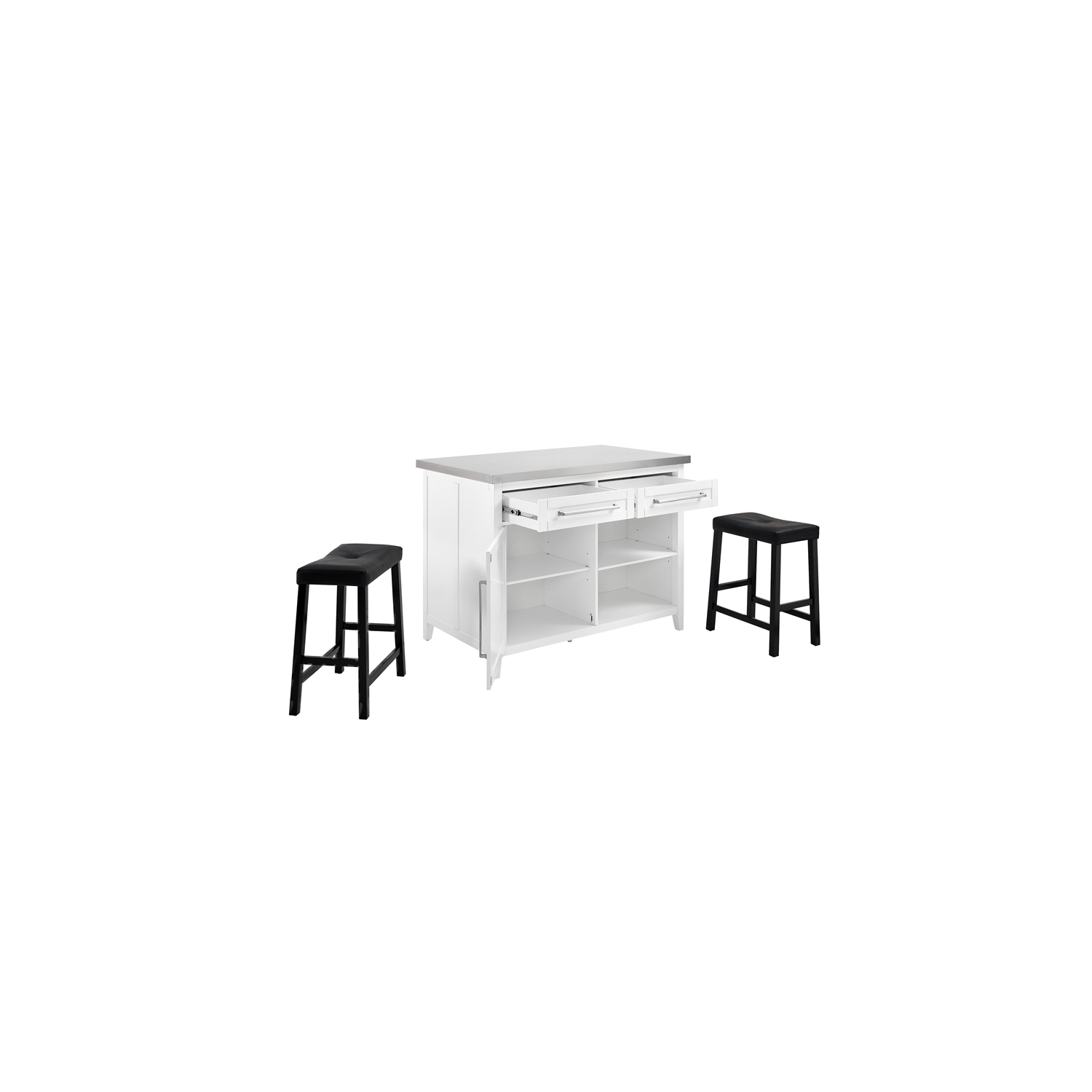 Crosley Furniture Silvia 3-Piece Wood Kitchen Island with Saddle Stools in White