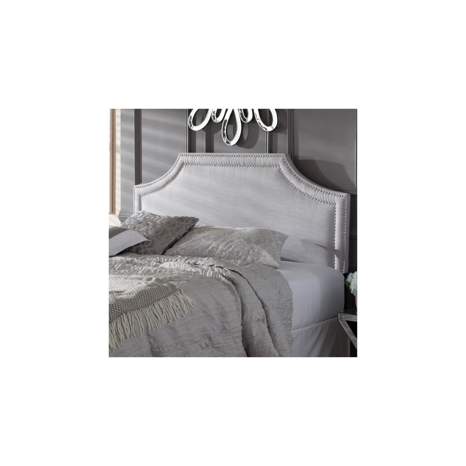 Pemberly Row Upholstered King Headboard in Grayish Beige Finish