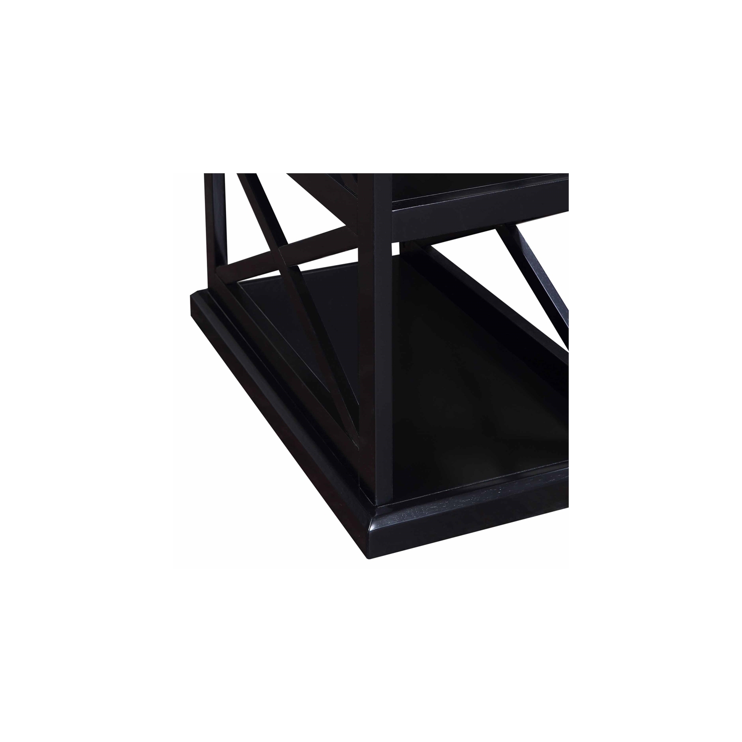 Coventry Chairside End Table with Shelves in Black Wood Finish and "X" Sides