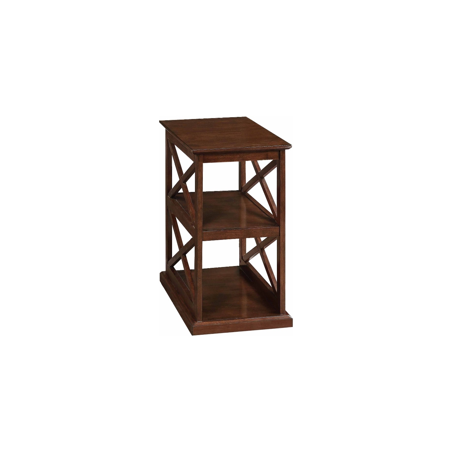 Coventry Chairside End Table with Shelves in Espresso Wood Finish with "X" Sides