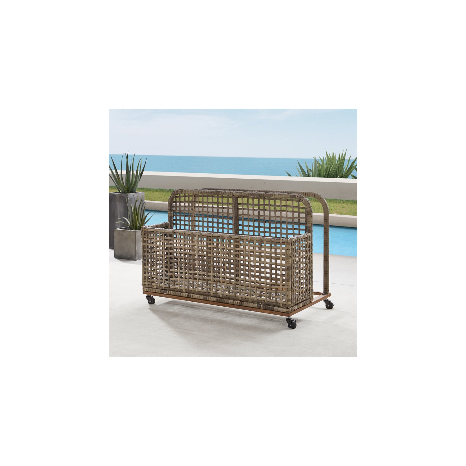 Afuera Living Coastal Coastal Wicker Outdoor Pool Storage Caddy in Gray/Brown