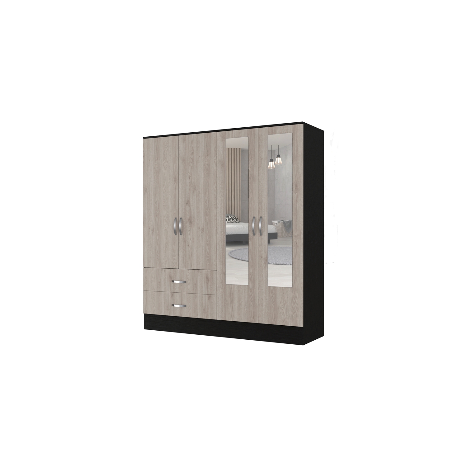 FM FURNITURE – Armoire miroir Florencia, bois d’ingénierie noir Wengue/gris clair