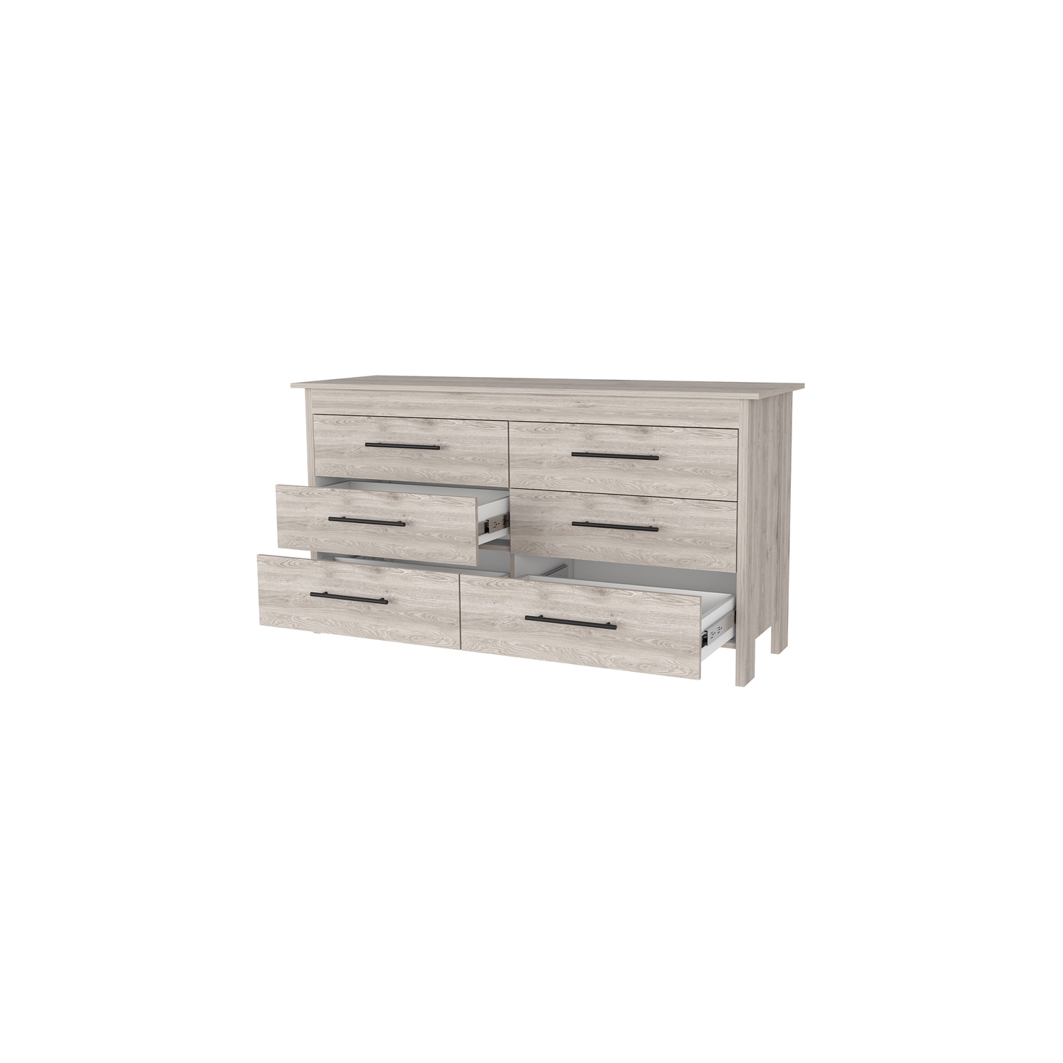 FM FURNITURE Luxor 6 Drawer Double Dresser Light Gray Engineered Wood