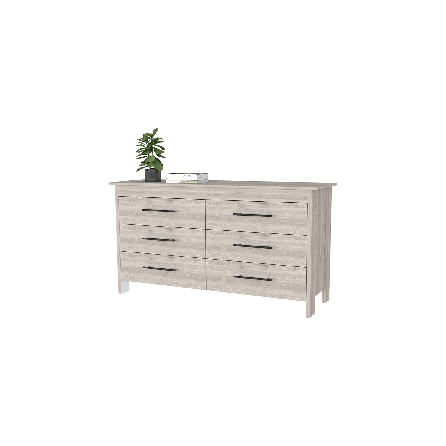 FM FURNITURE Luxor 6 Drawer Double Dresser Light Gray Engineered Wood