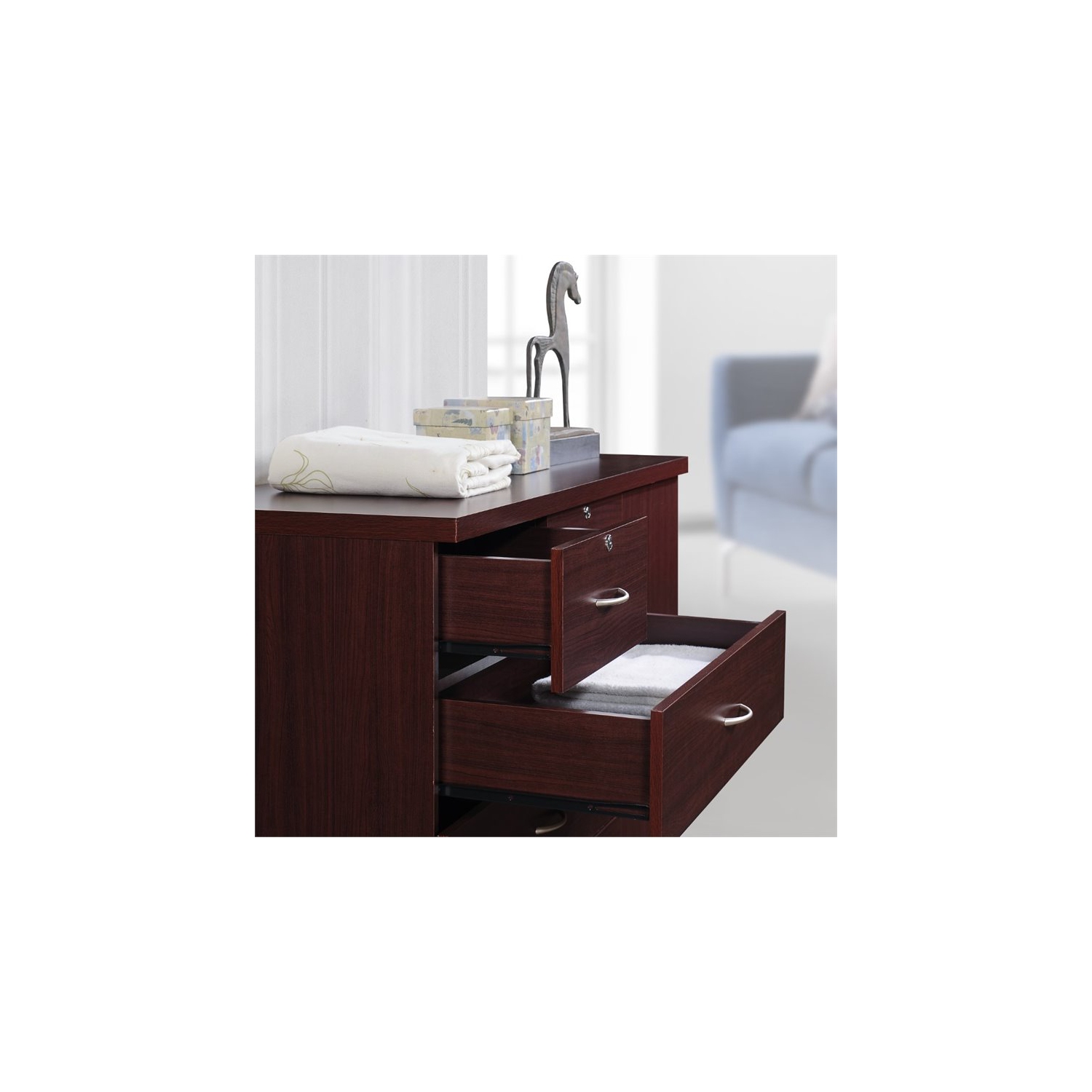 Bowery Hill 7 Drawer Chest with Locks on 2 Drawers and 1 Door in Mahogany Wood