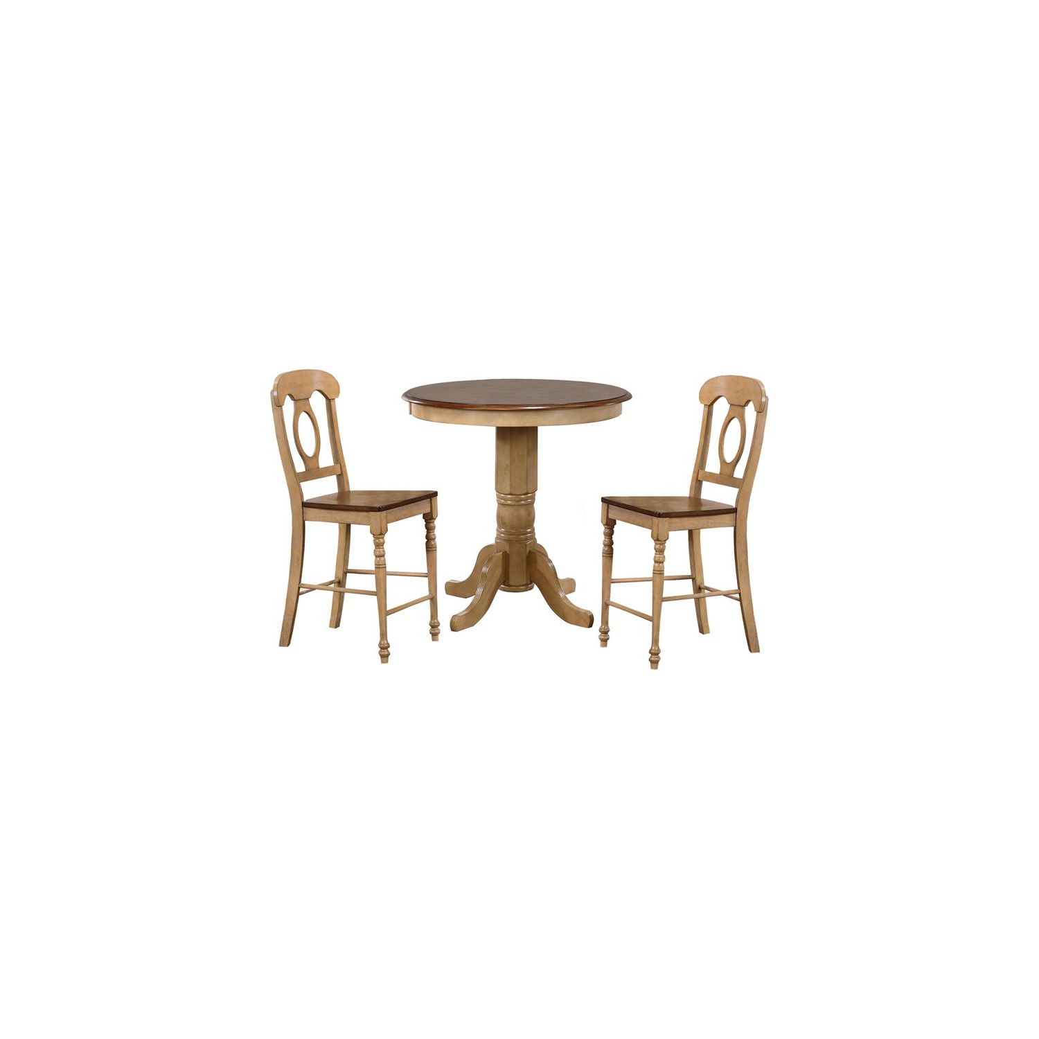 Sunset Trading Brook 3PC 36" Round Pub Set with Napoleon Wood Stools in Cream