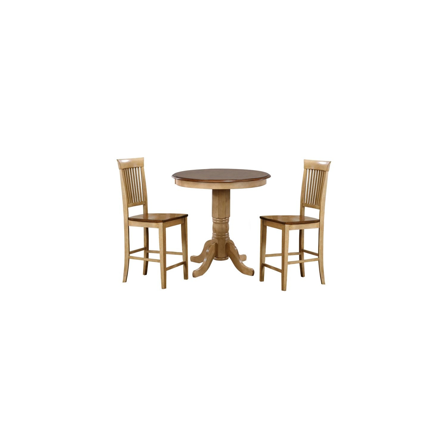 Sunset Trading Brook 3-Piece 36" Round Wood Pub Set with Slat Stools in Cream