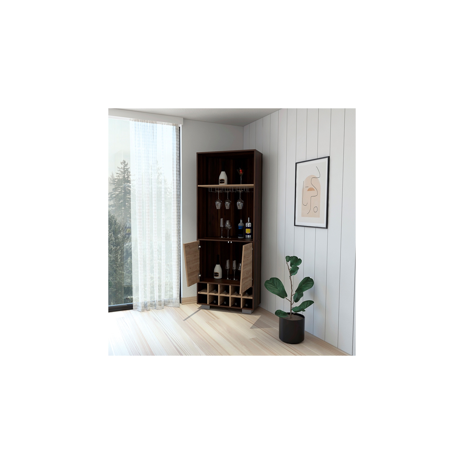 FM FURNITURE Bahamas Corner Bar Dark Oak / Pine Engineered Wood