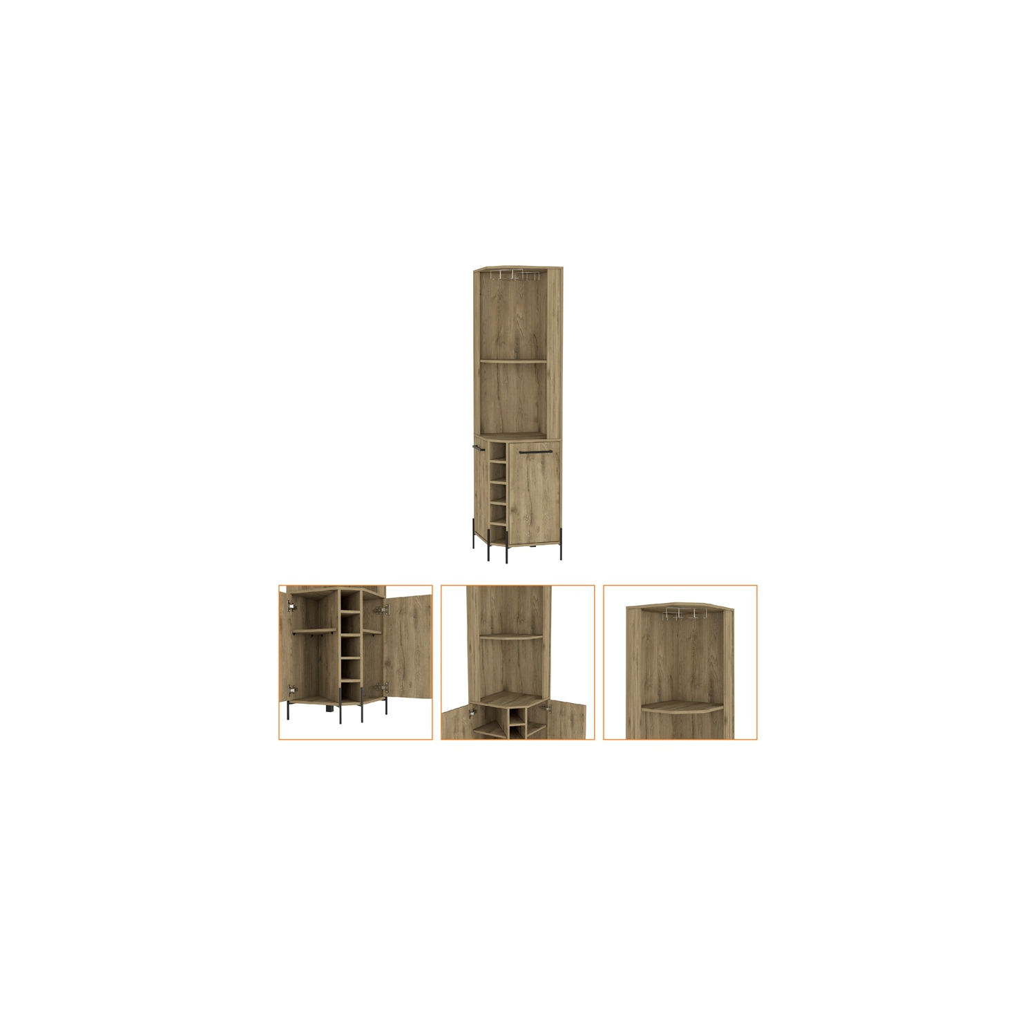 FM FURNITURE Reese Corner Bar Cabinet Macadamia Engineered Wood