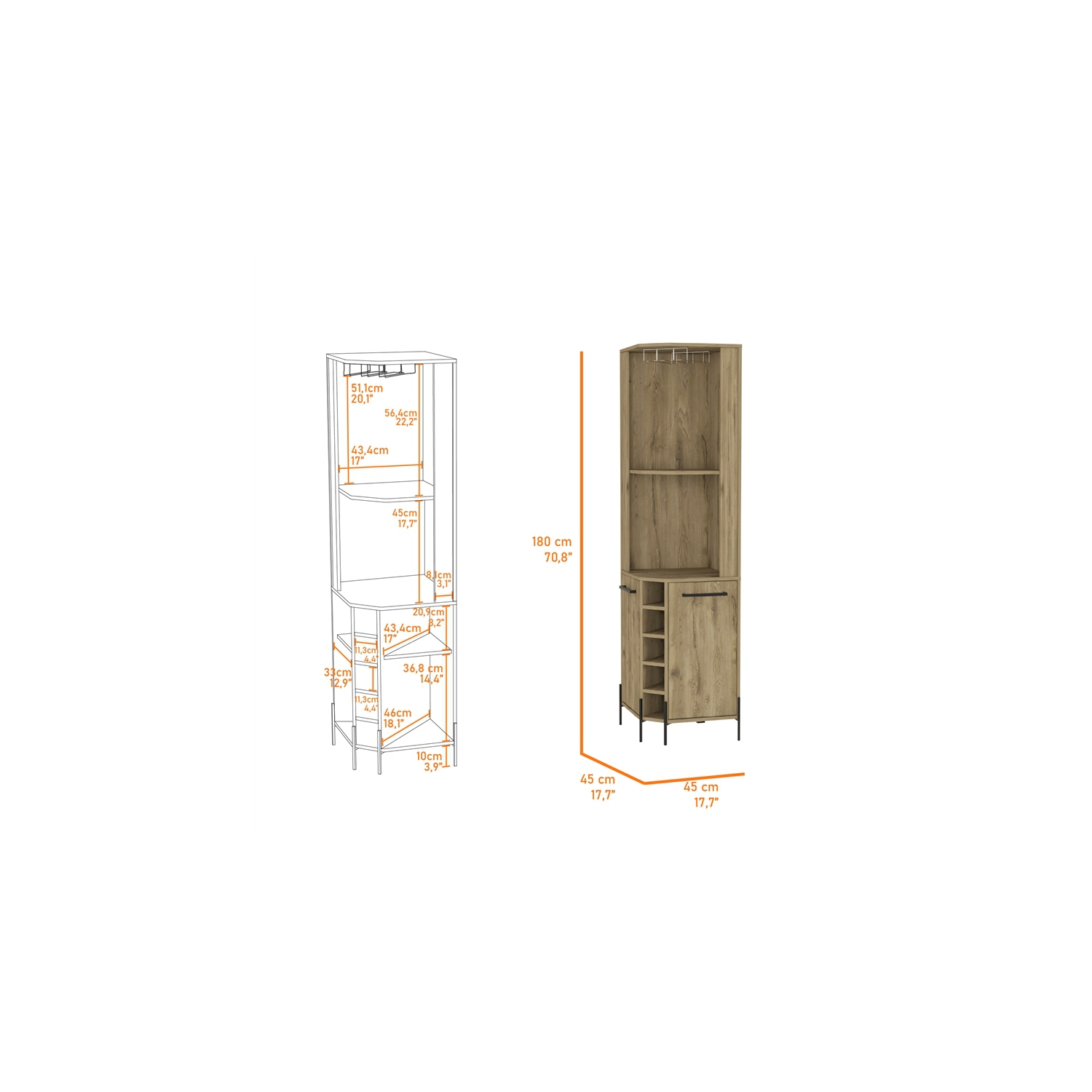 FM FURNITURE Reese Corner Bar Cabinet Macadamia Engineered Wood