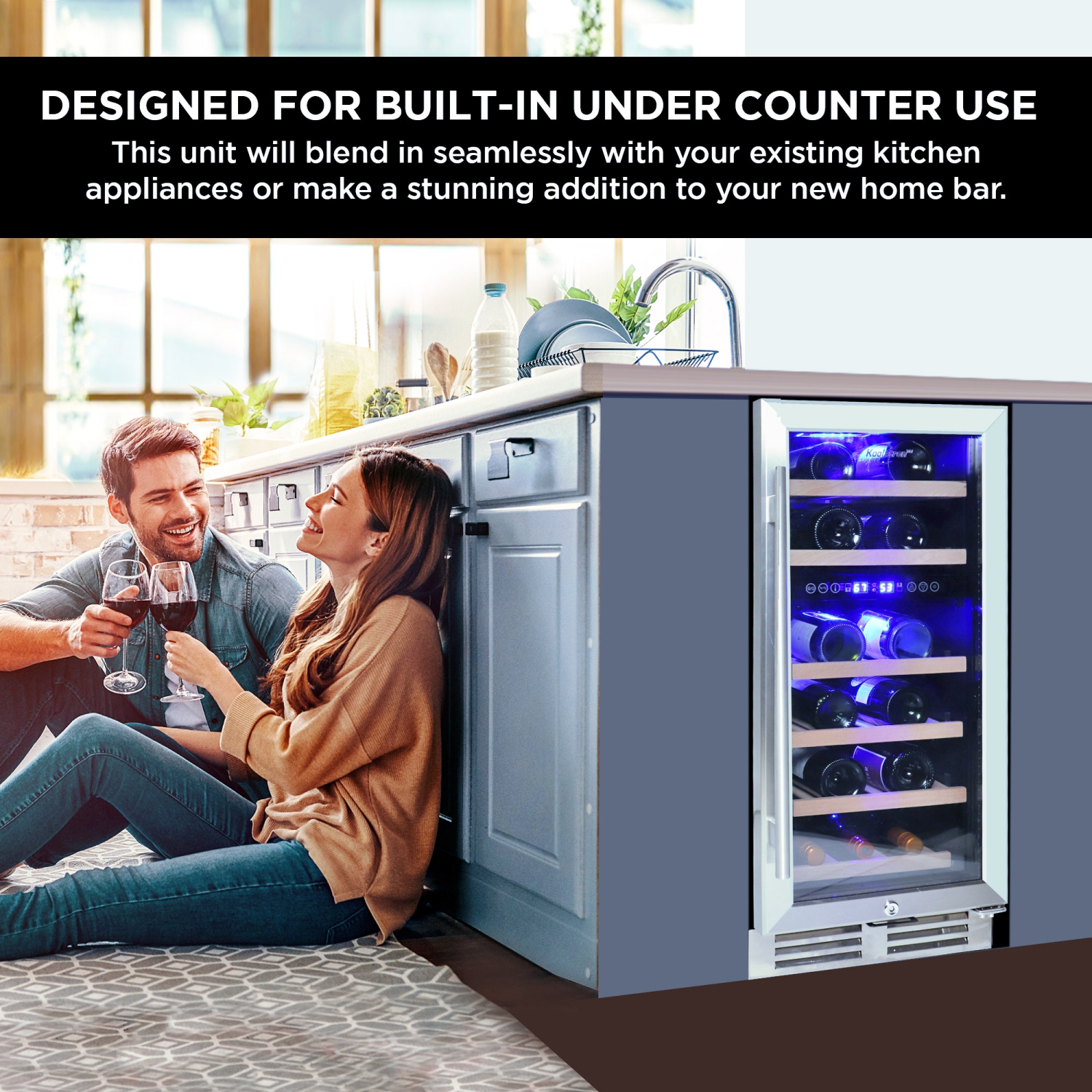 Refroidisseur à vin sous le comptoir 28 bouteilles à deux zones 15 po de Koolatron avec verrou, réfrigérateur à boissons encastrable ou autonome avec