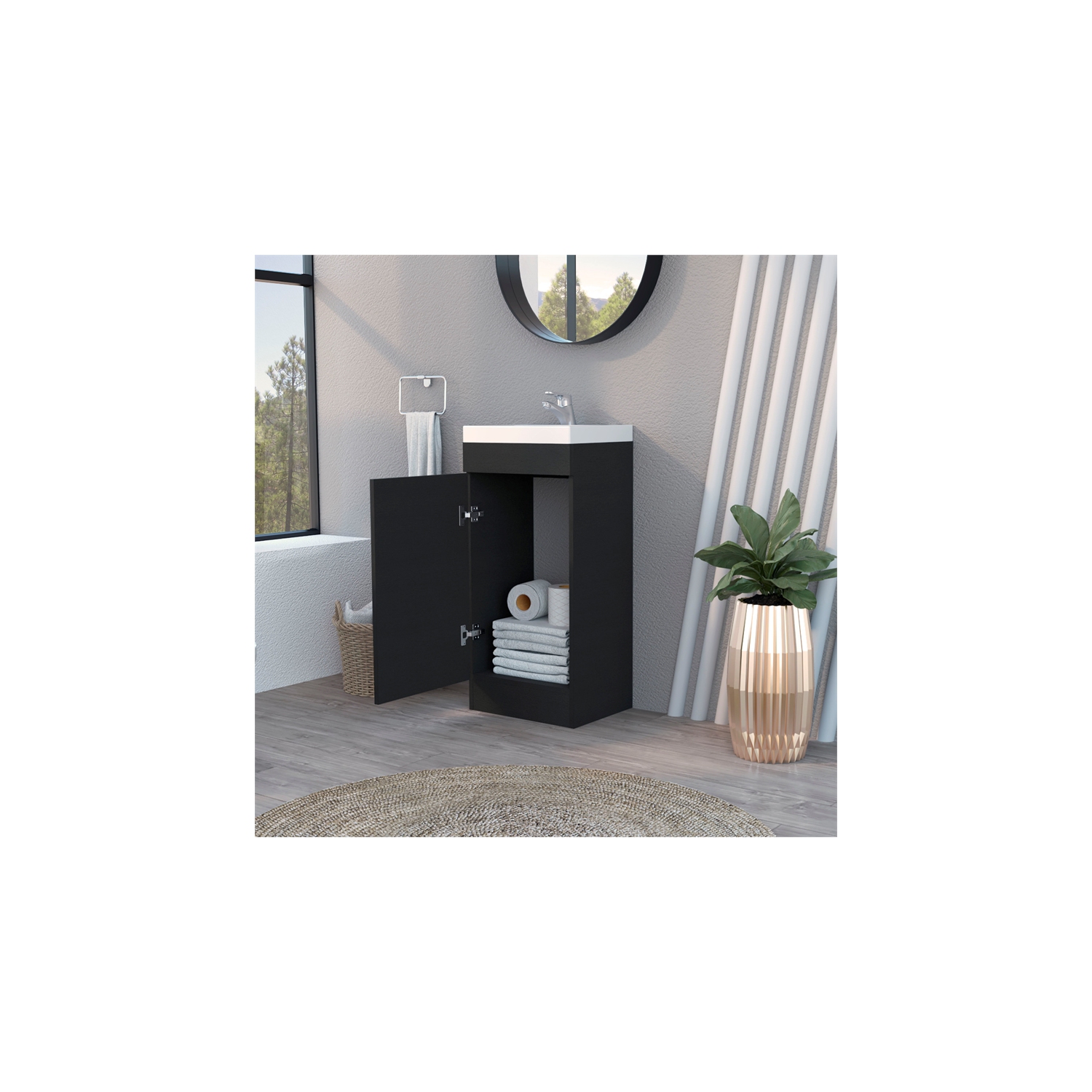 FM FURNITURE Toledo Bathroom Vanity Black Wengue Engineered Wood