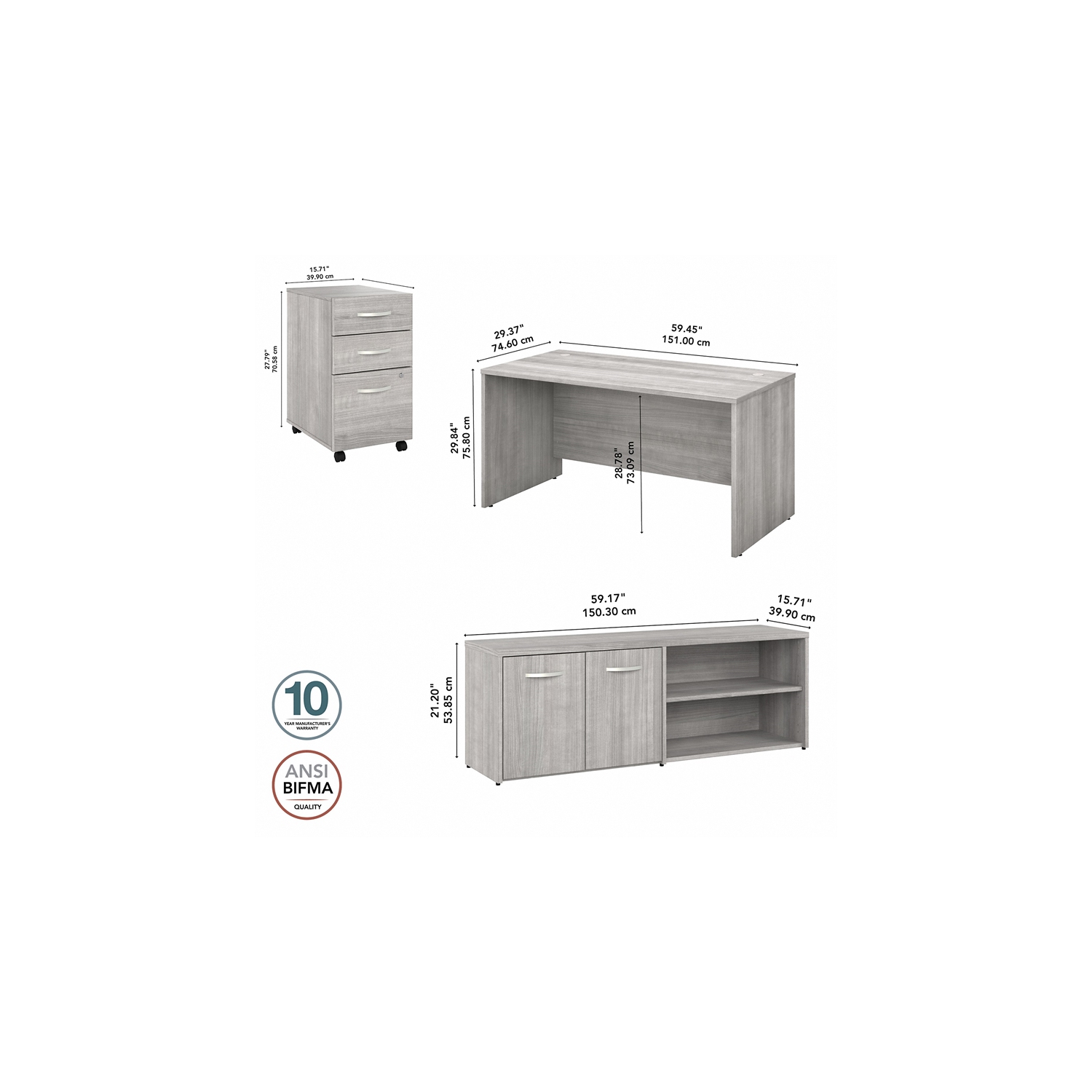 Studio C 60W Desk with Storage and Drawers in Platinum Gray - Engineered Wood